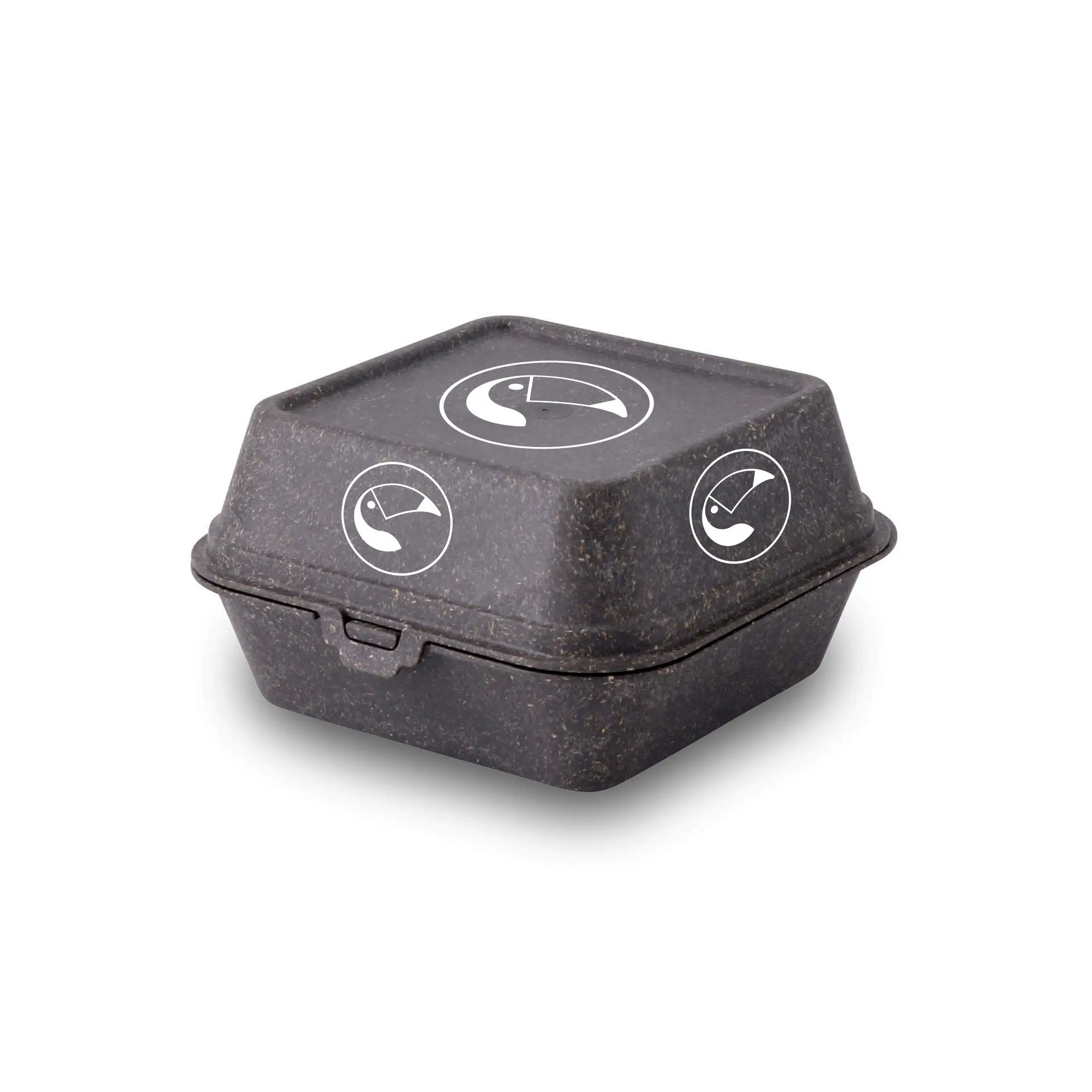 Boîtes à burger réutilisables personnalisées, 16 x 15 x 8,5 cm, gris, impression sur quatre faces