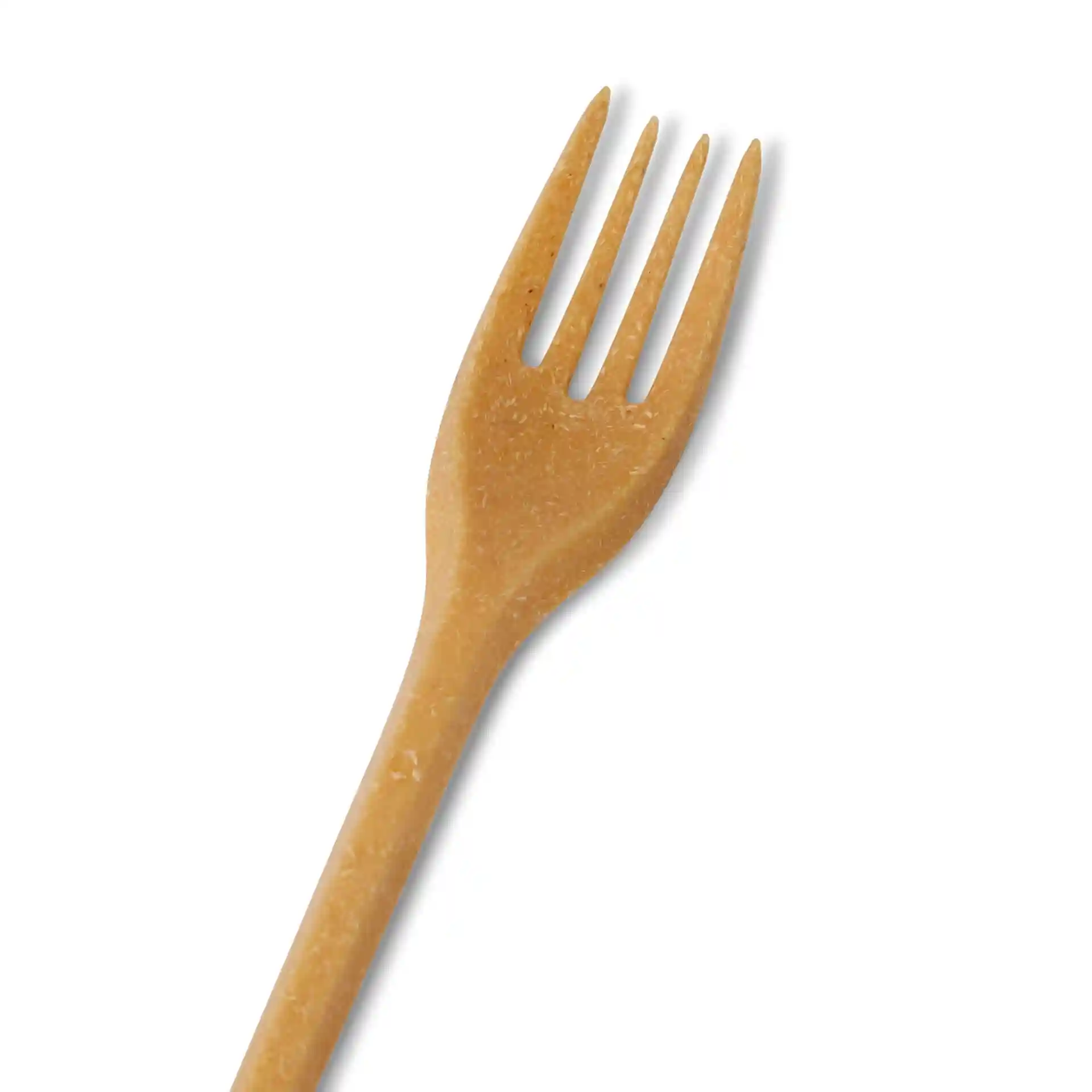 Fourchette réutilisable marron en matériau bio, mesurant 18 cm de long.