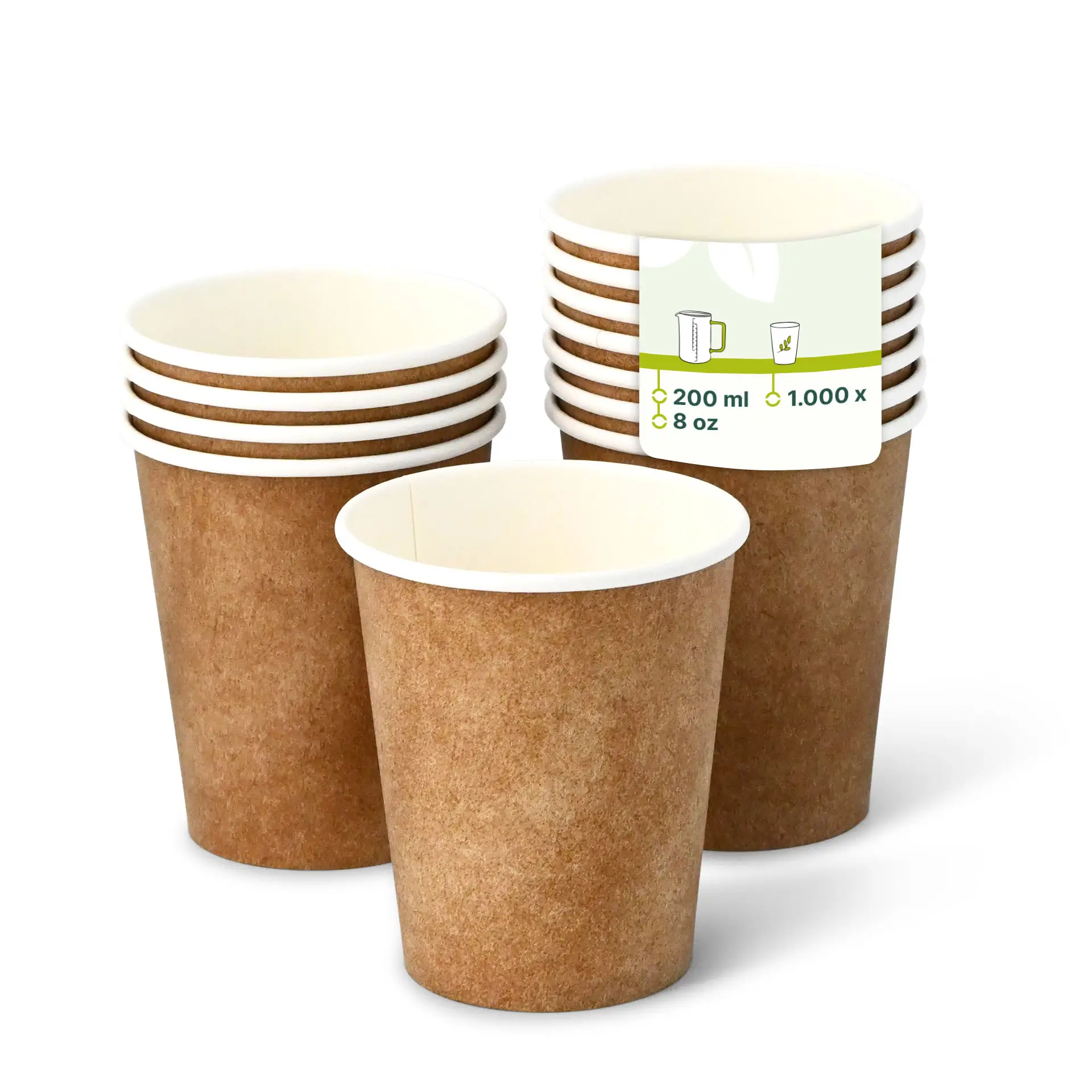 Gobelet en carton kraft brun, 20 cl / 8 oz, Ø 80 mm dhd04526-pappbecher-200-ml-8-oz-80-mm-braun-innen-weiss