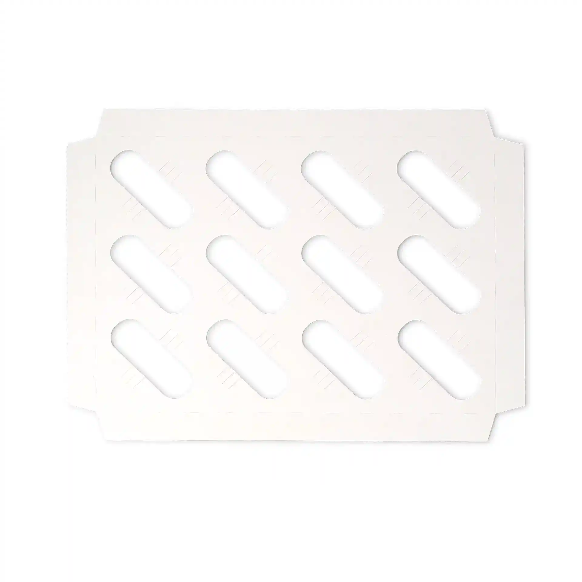 Insert en carton blanc avec découpes pour maintenir des cupcakes, conçu pour être utilisé dans des boîtes à cupcakes.