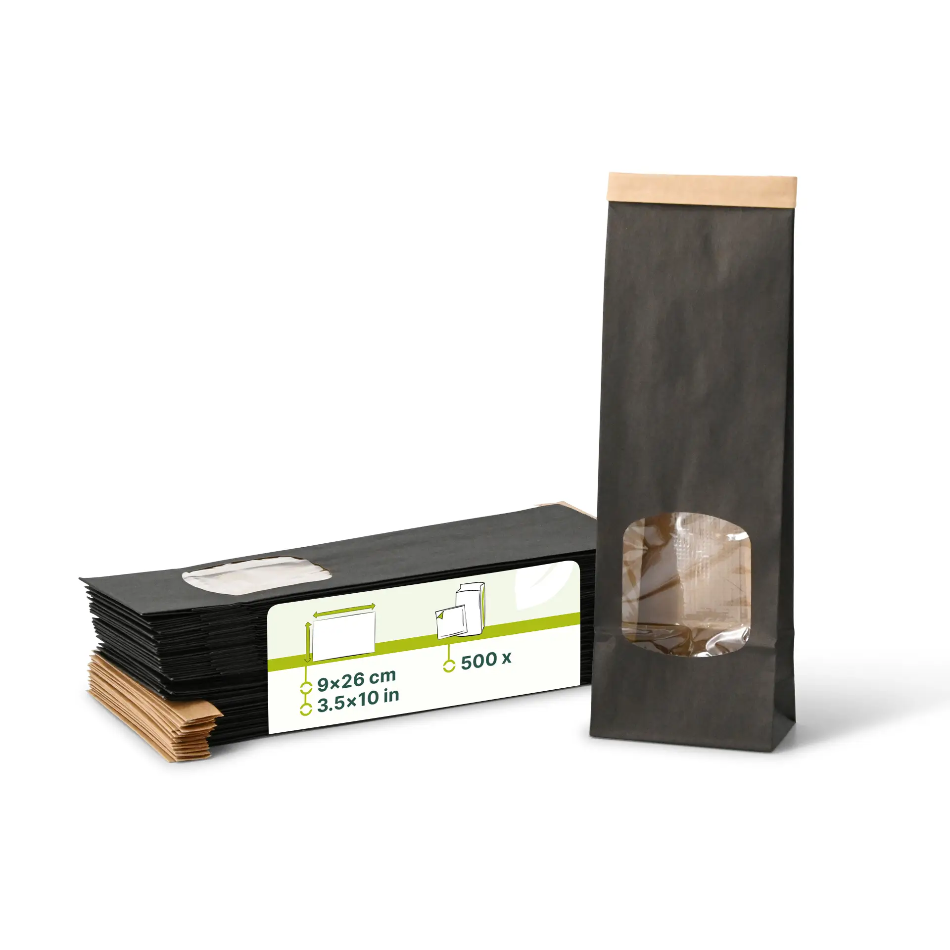 Sac SOS kraft noir S, fenêtre PP et fermeture, 9 x 4,5 x 26 cm Sac SOS kraft noir S, fenêtre PP et fermeture, 9 x 4,5 x 26 cm