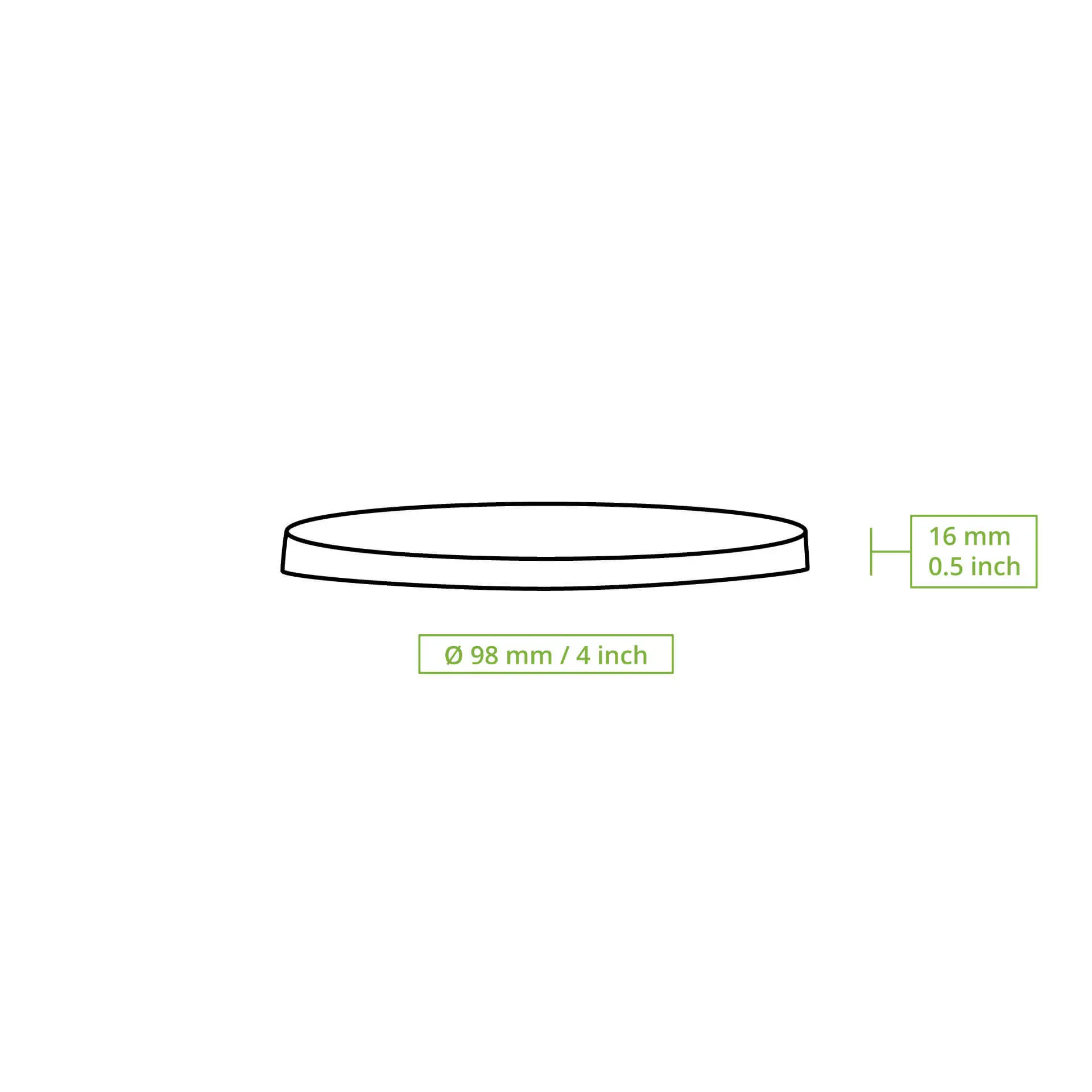 Dessin schématique d'un couvercle en carton blanc d'un diamètre de 100 mm et d'une hauteur de 17 mm.