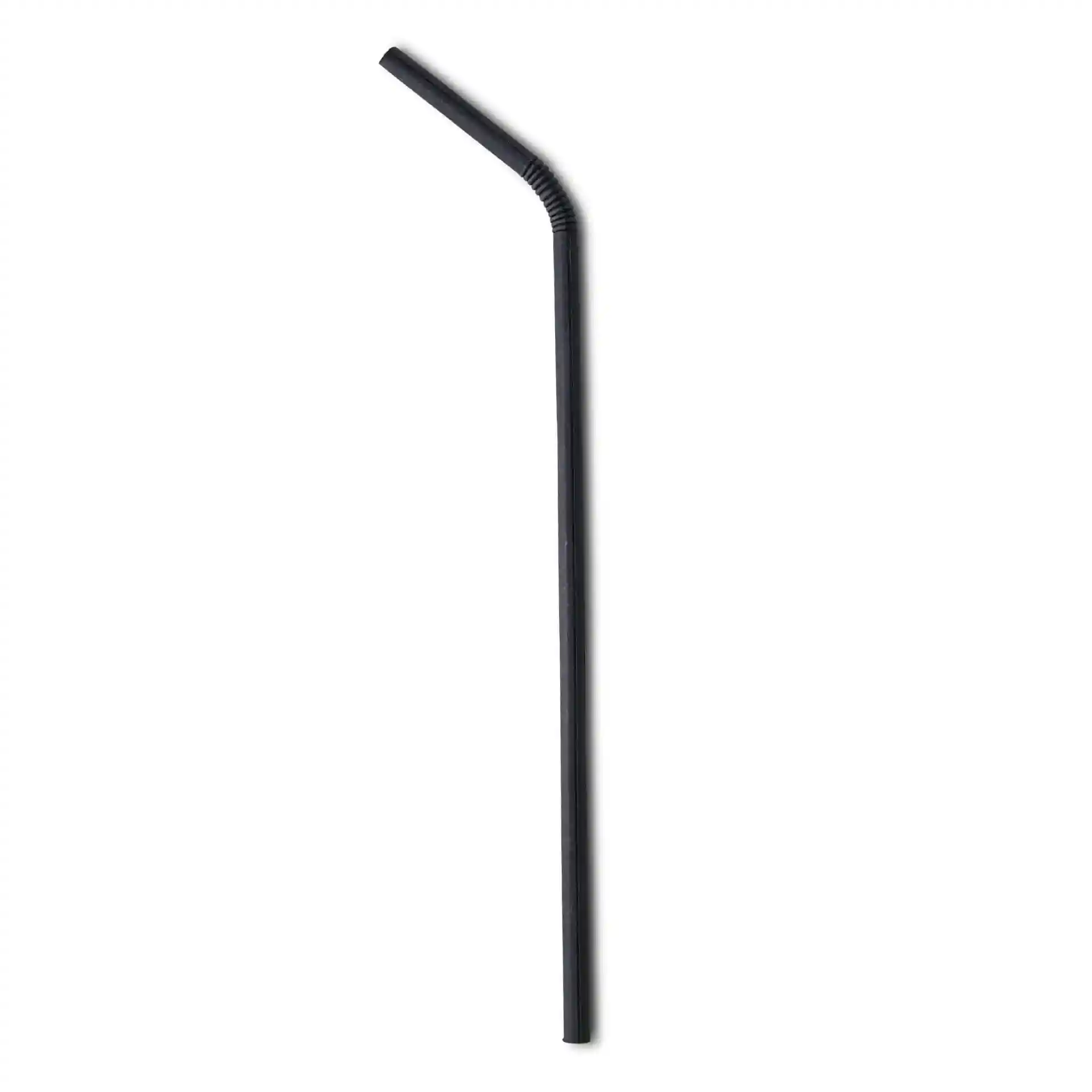 Paille en papier noire flexible, 22 cm de long et 0,5 cm de diamètre, sur fond blanc.