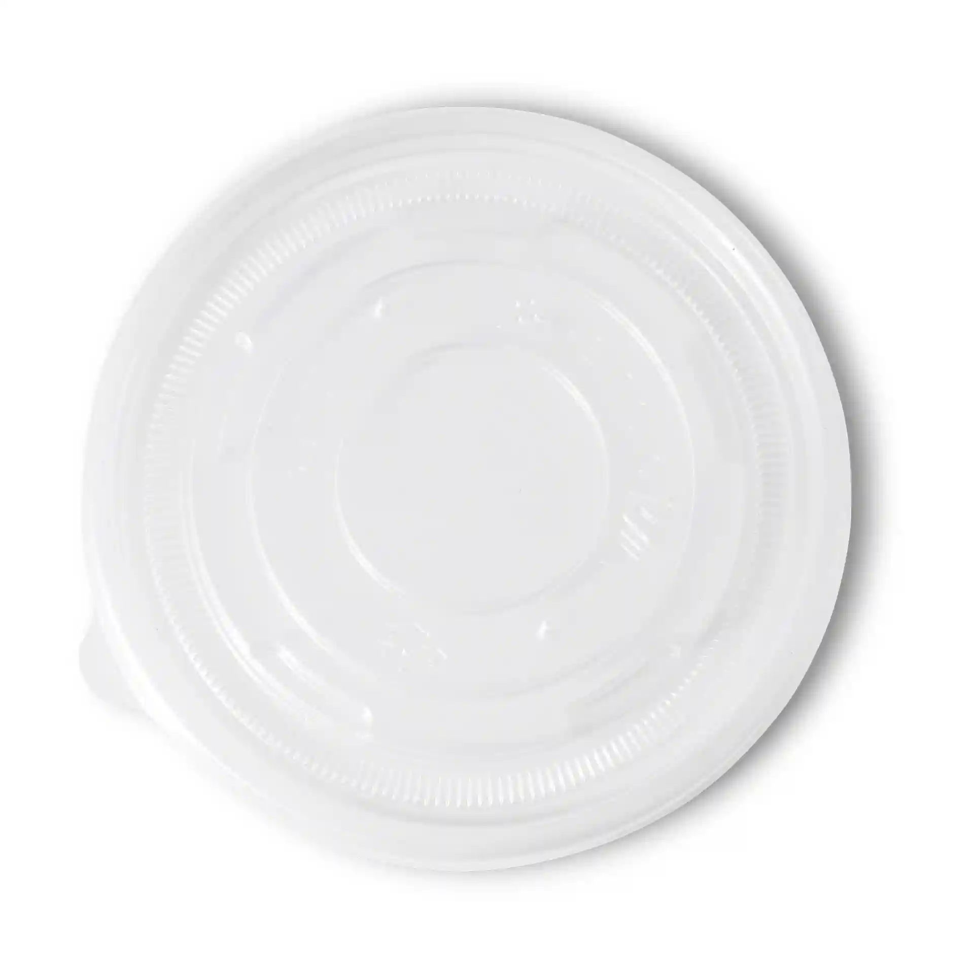Couvercle plat rond transparent d'un diamètre de 115 mm, conçu pour des gobelets universels.