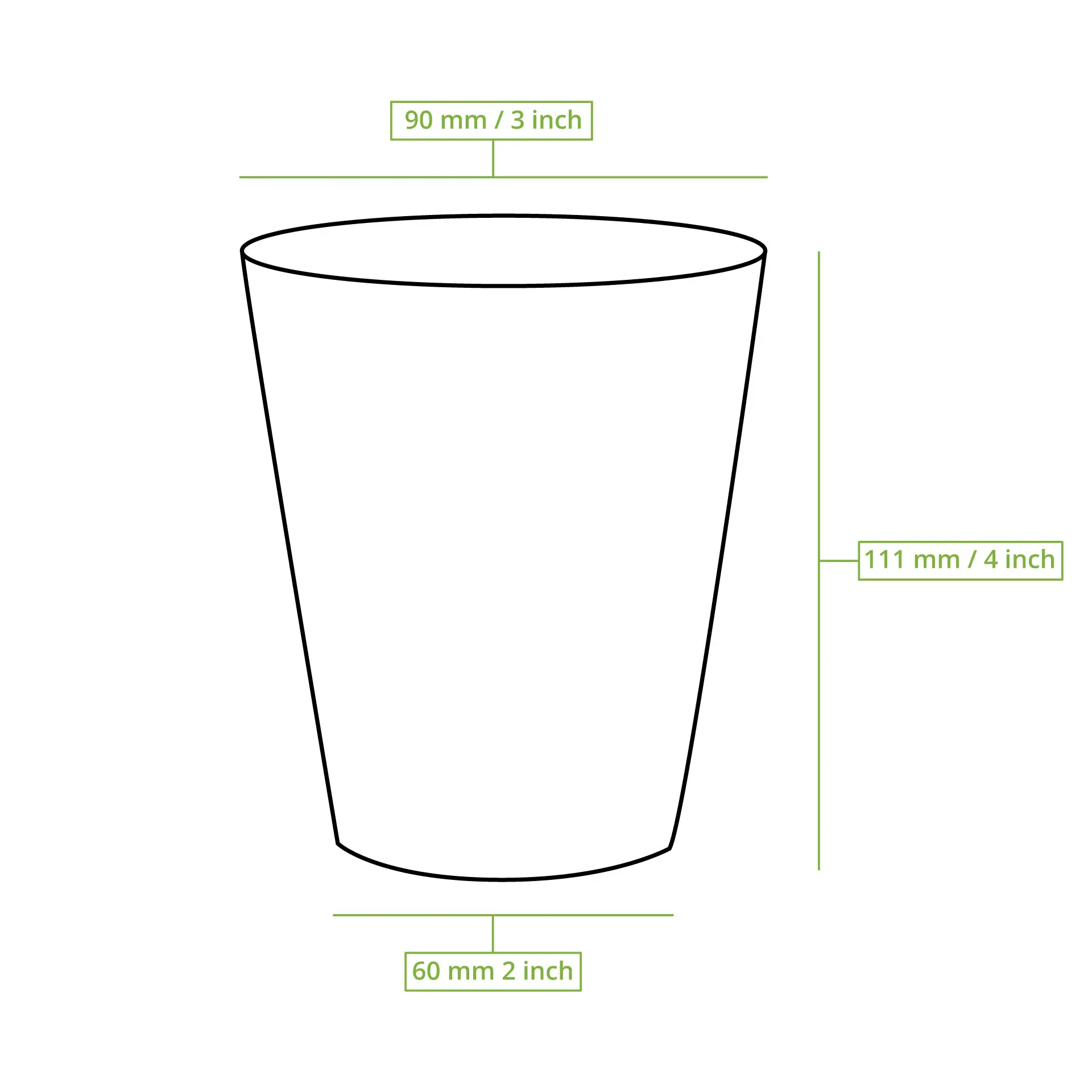 Gobelet en papier noir à paroi simple, 300 ml / 12 oz, Ø 90 mm, avec revêtement PLA pour protection contre l'humidité, hauteur 111 mm.