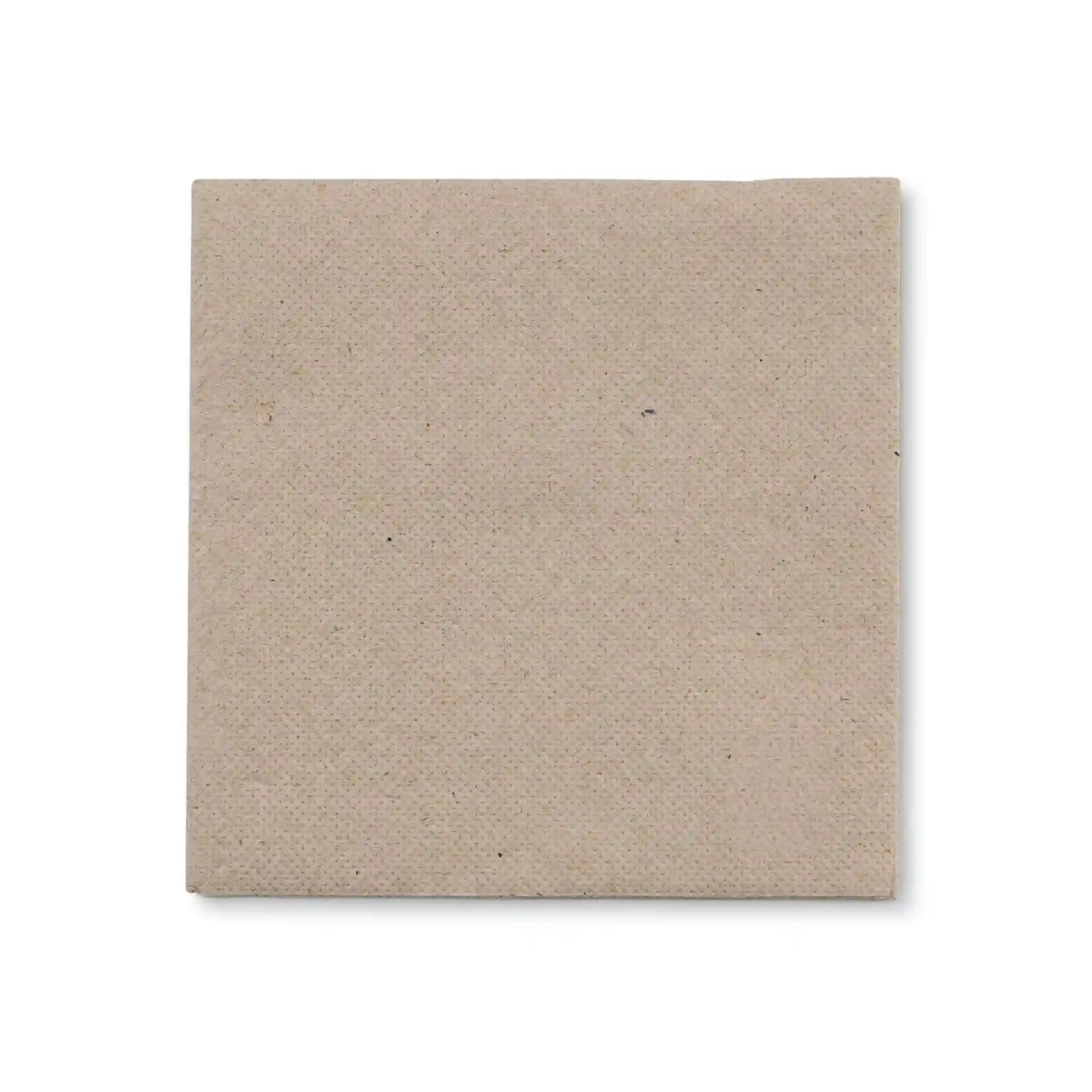 Serviette carrée en papier recyclé non blanchi, 2 plis, avec un logo indiquant 100 % de matériau recyclé.