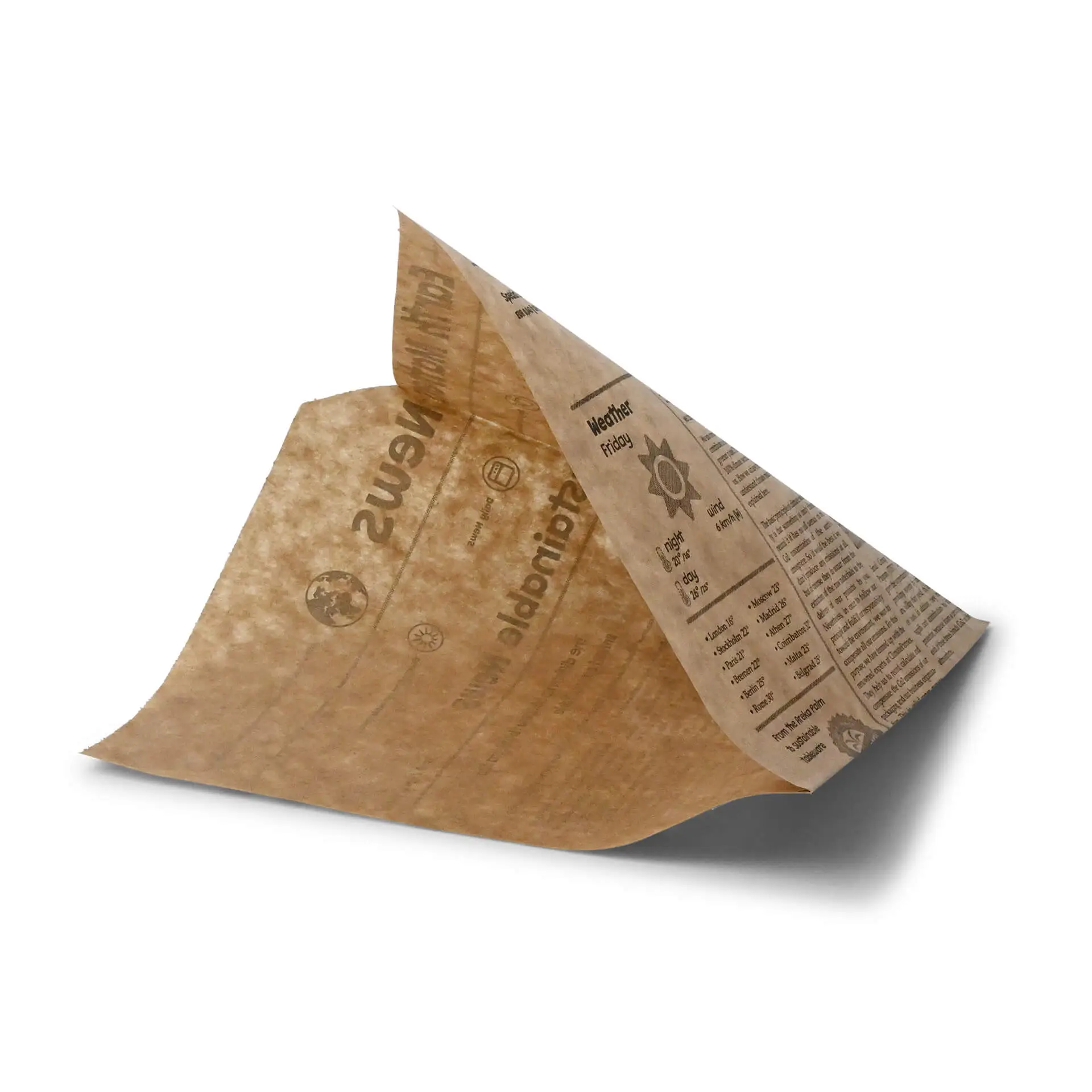 Sachet burger en papier brun, impression journal, 16 x 16 cm dfc00521-burgertaschen-aus-papier-16-x-16-cm-zeitungsoptik-braun-2