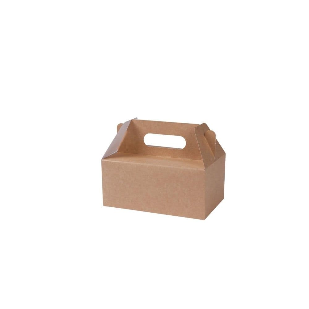 Karton-Lunchboxen mit Griff S, 20 x 13 x 9 cm, braun, faltbar