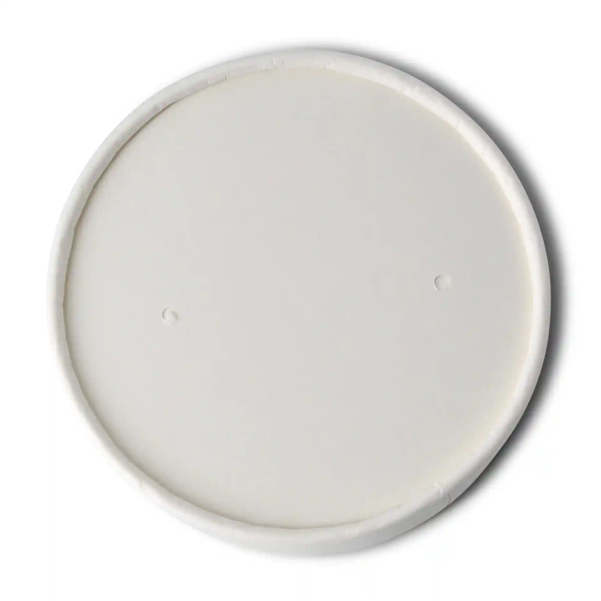 Couvercle rond en carton blanc avec un diamètre de 90 mm, comportant deux petits trous à la surface.