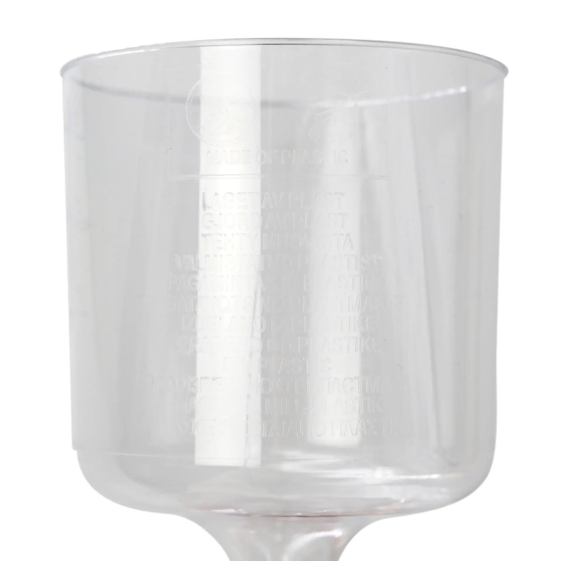 Verre à vin réutilisable transparent de 100 mm de hauteur et 70 mm de diamètre en haut.