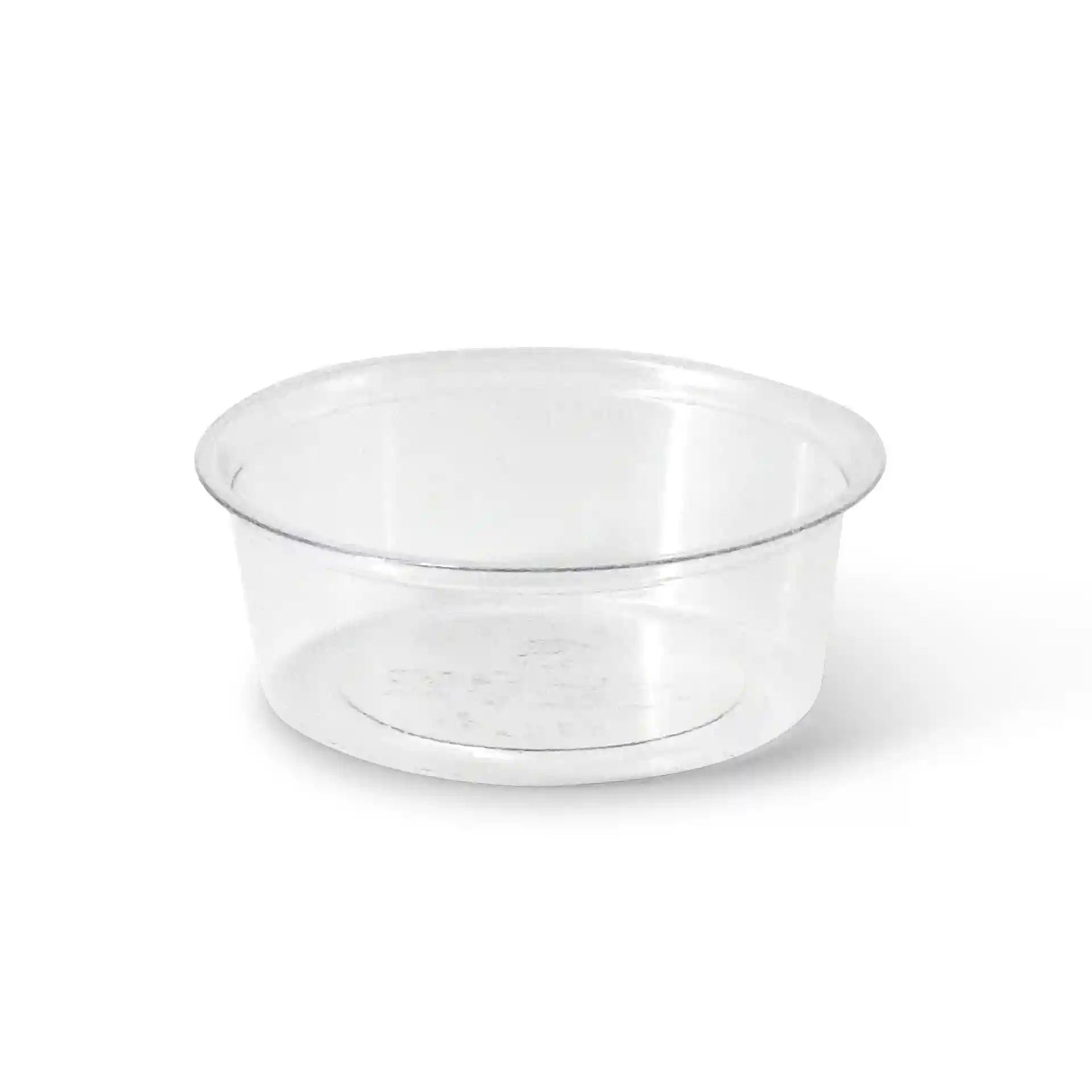 Gobelet en PLA transparent de 70 mm de diamètre et 25 mm de hauteur, contenant 60 ml de liquide.