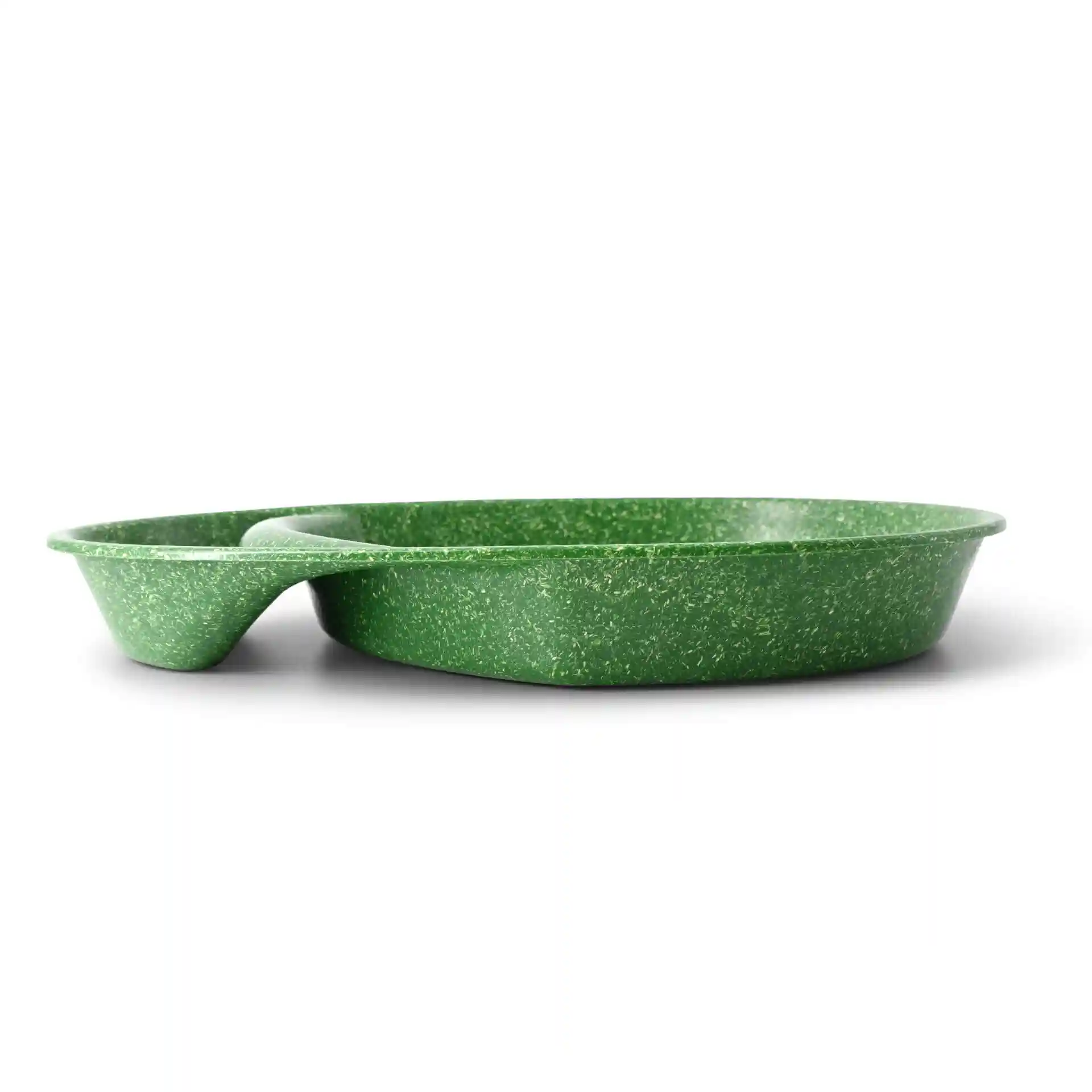 Assiette divisée réutilisable avec deux compartiments, vert foncé, mesurant 27,5 × 20 cm.