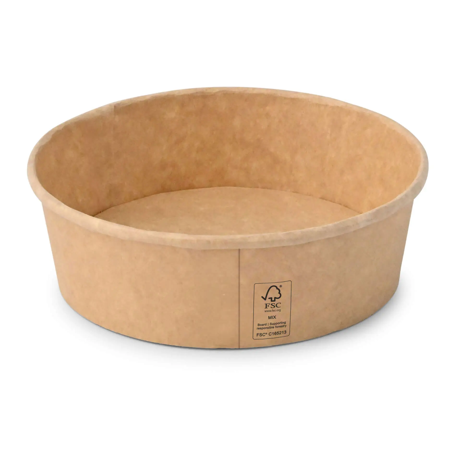 Bol en papier rond brun de 150 mm de diamètre et 52 mm de hauteur, en carton avec un revêtement.