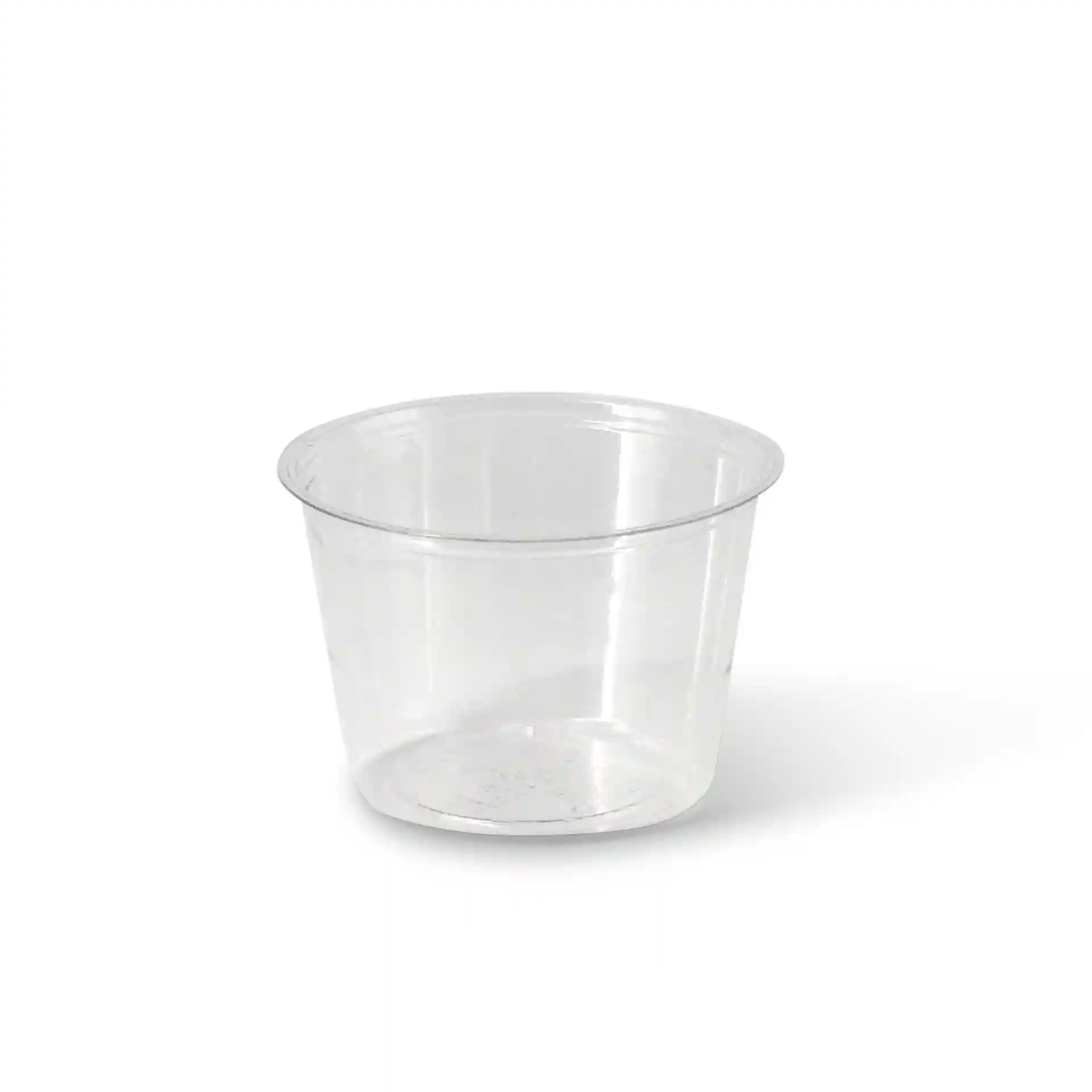 Gobelet rond transparent d'un diamètre de 70 mm et d'une hauteur de 47 mm, en matériau PLA.