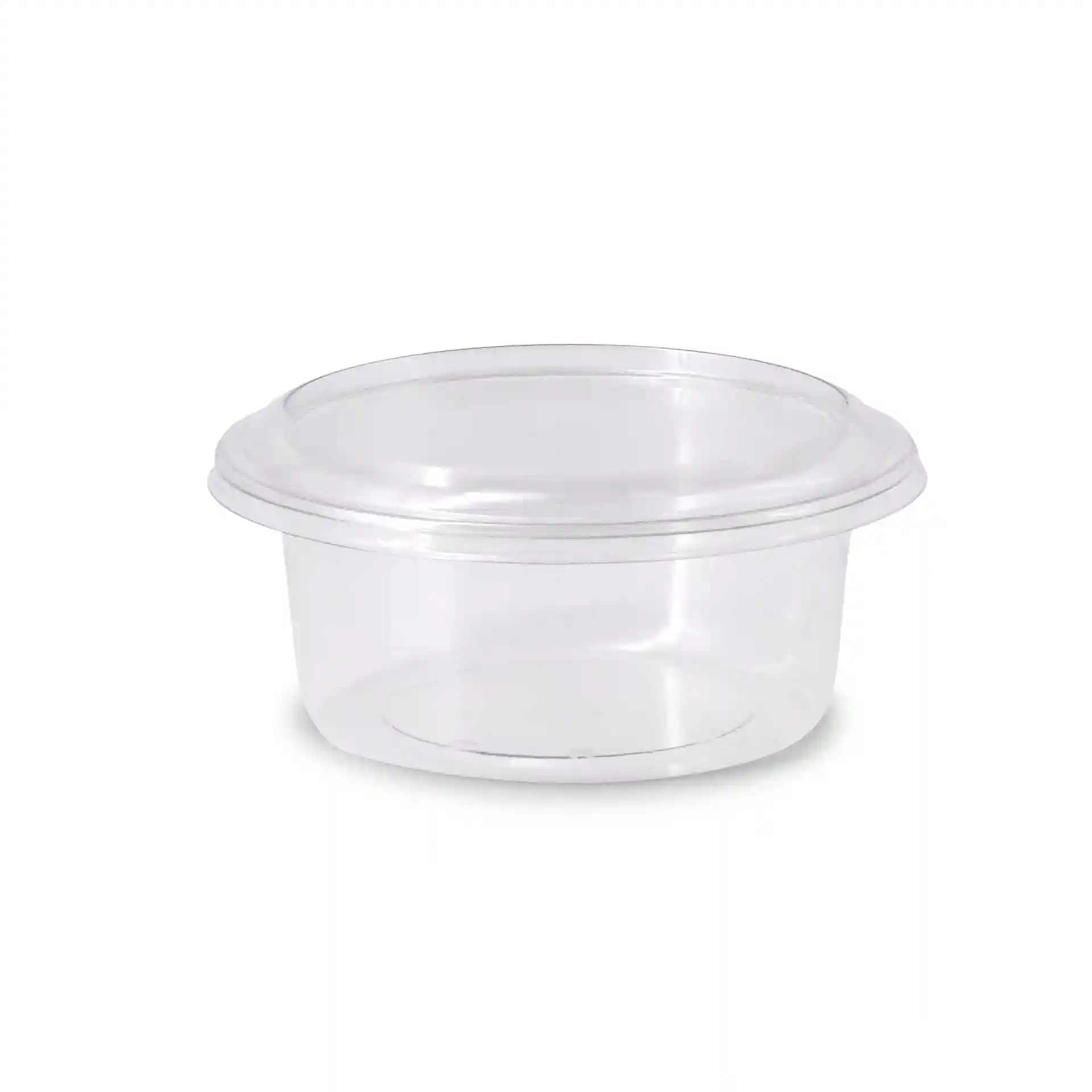 Conteneur rond transparent avec couvercle, mesurant 98 mm de diamètre et 12 mm de hauteur.