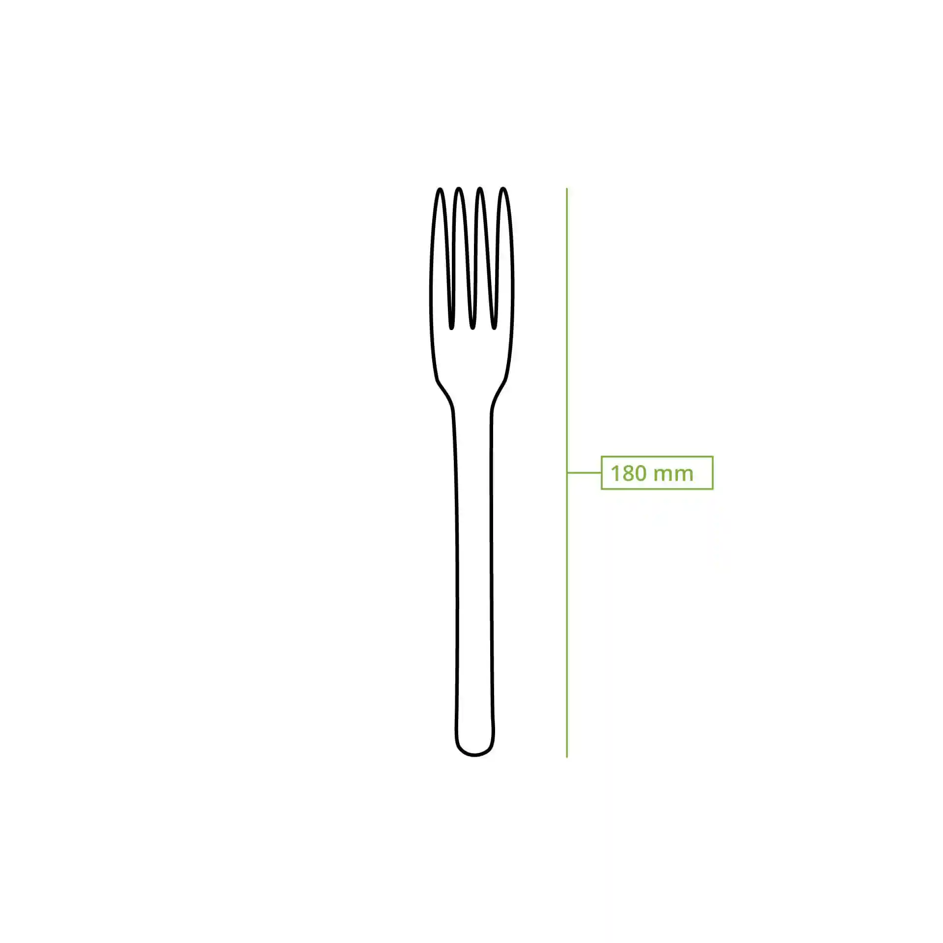 Dessin schématique d'une fourchette réutilisable marron d'une hauteur de 180 mm.