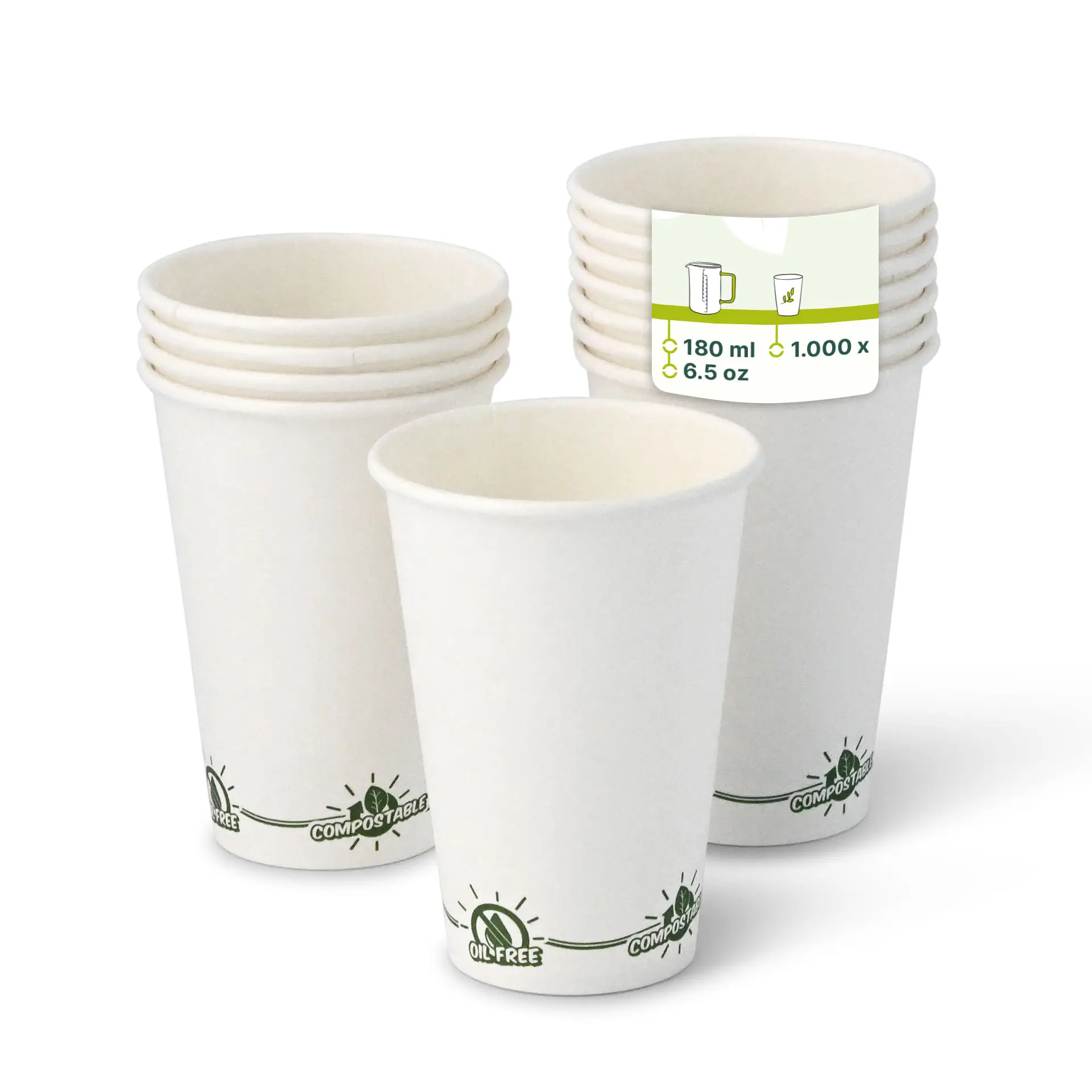 Gobelet à distributeur en carton blanc, logos EcoUp©, 18 cl / 7,5 oz