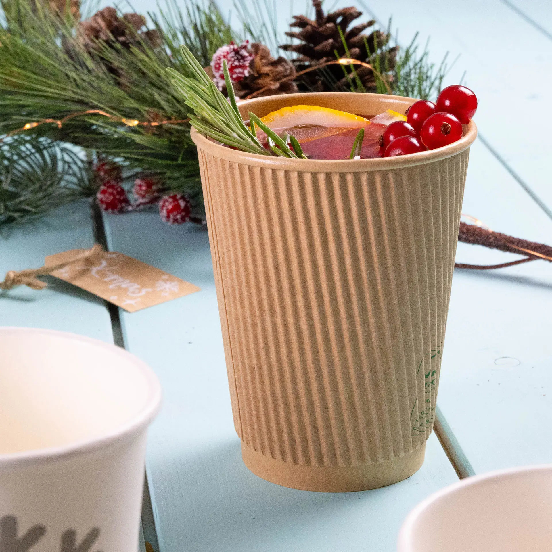 Gobelet ondulé brun 30 cl / 12 oz, Ø 90 mm dhd048531-riffelbecher-kaffee-to-go-becher-300-ml-12-oz-90-mm-braun-6