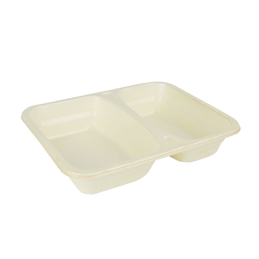 Zellulose-Menü-Schalen 1.200 ml, 25 x 17,7 x 4,5 cm, 2 Kammern, natur, biobeschichtet