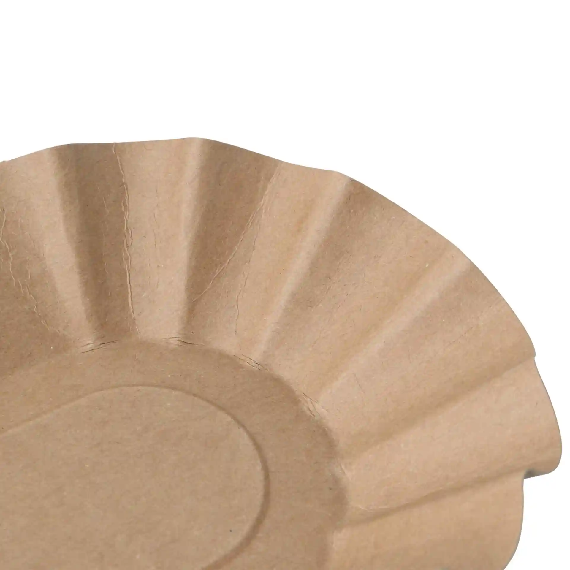 Plateau alimentaire en papier ovale marron avec bords ondulés, mesurant 19,5 x 11 x 3 cm, en carton.