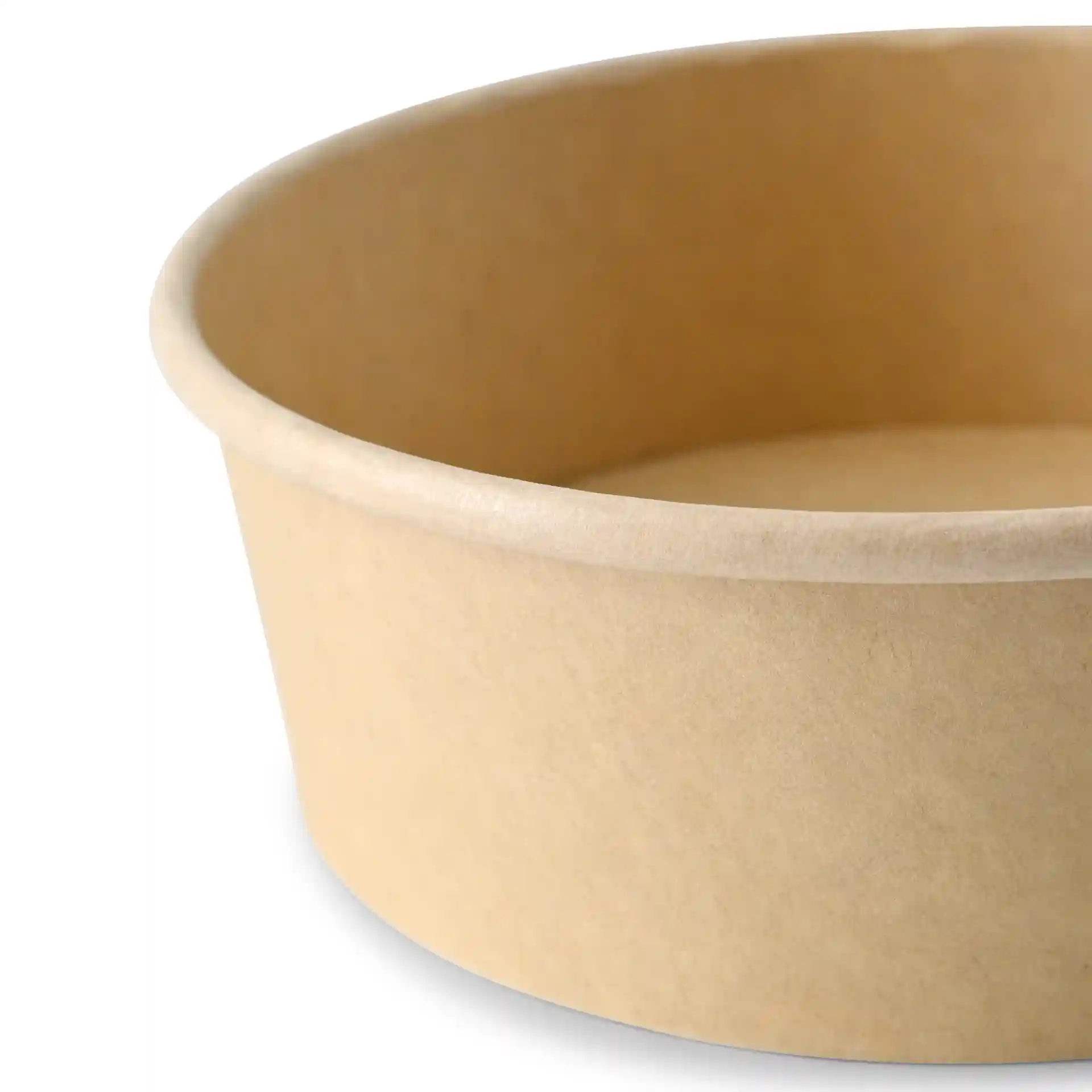 Bol en carton brun de forme ronde et d'un diamètre de 150 mm, présenté sous un angle.
