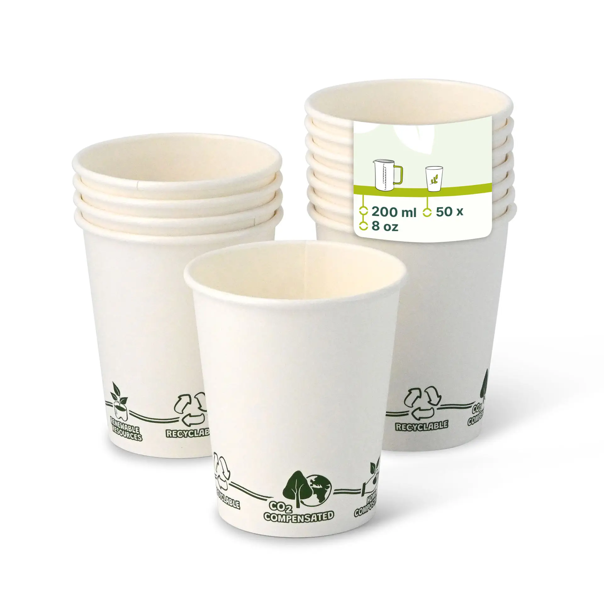 Gobelet en carton blanc, logos EcoUp©, 20 cl / 8 oz, Ø 80 mm