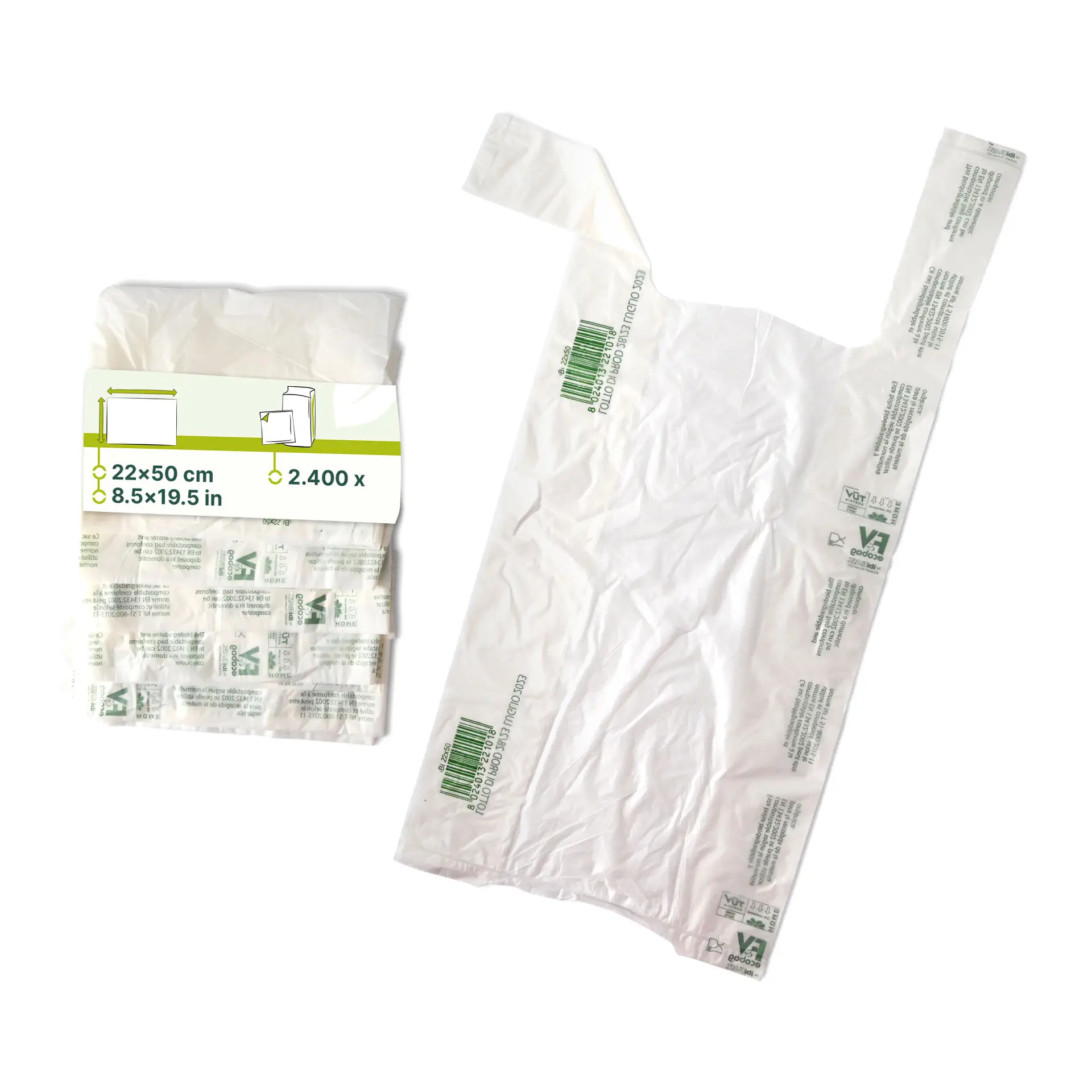 Sac bretelles Mater-Bi® en rouleau de 200 pcs., 22 + 13 x 50 cm Sac bretelles Mater-Bi® en rouleau de 200 pcs., 22 + 13 x 50 cm