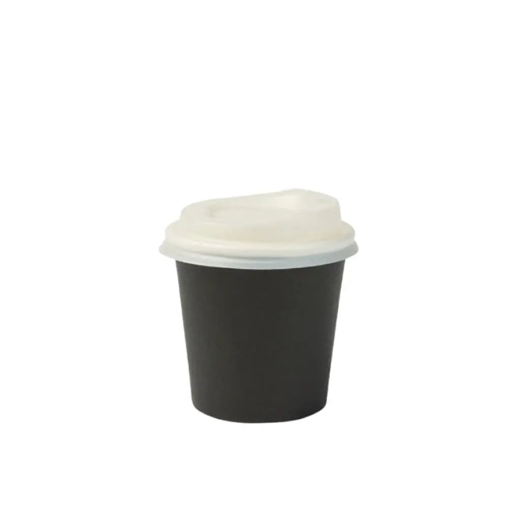 Gobelet en papier noir à paroi simple avec revêtement en PLA, adapté pour les boissons chaudes et froides, capacité de 100 ml.