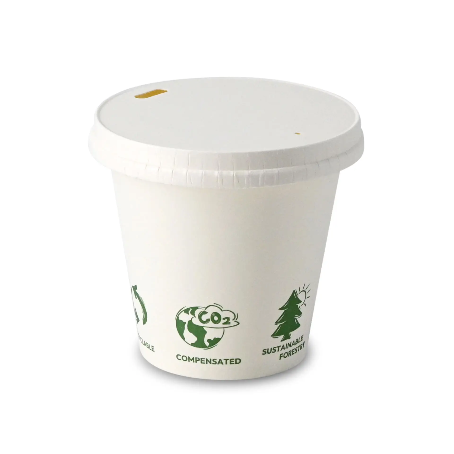 Gobelet en carton 150 ml / 6 oz, Ø 80 mm, avec pictogrammes "EcoUp©", simple paroi, blanc, revêtement en PLA