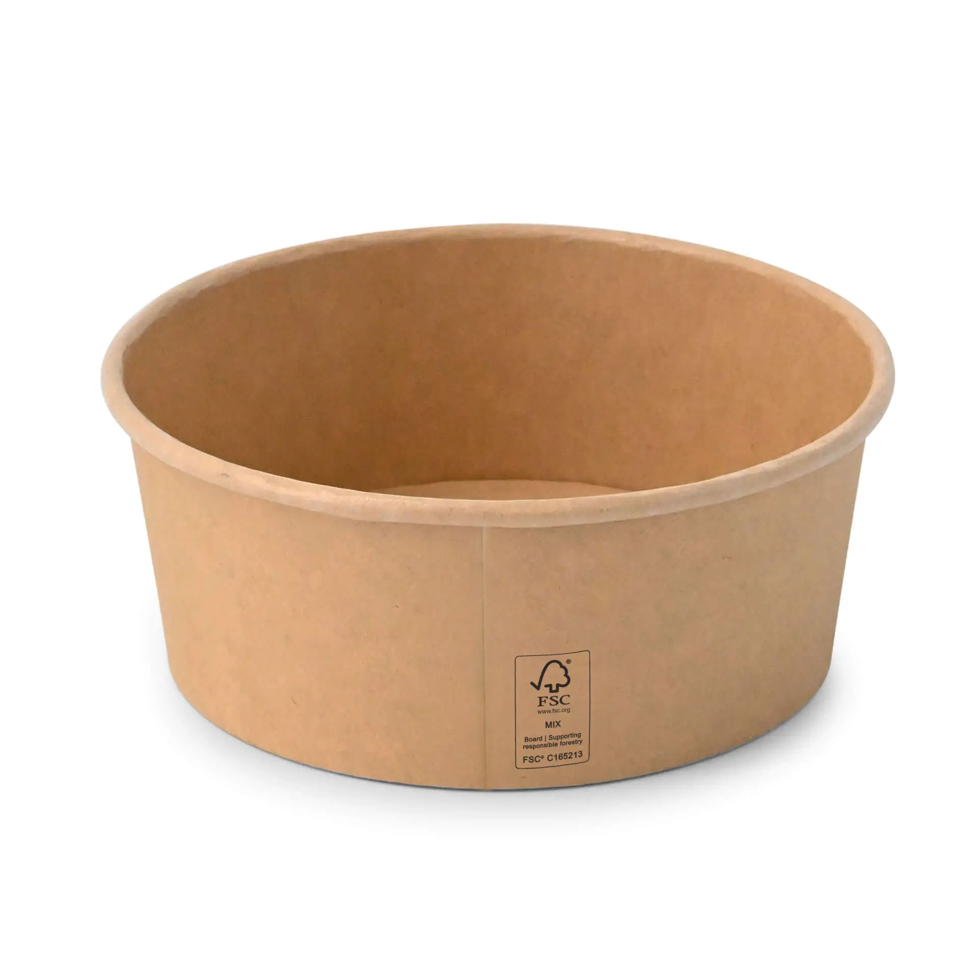 Bol en papier rond marron de 62 mm de hauteur et 150 mm de diamètre, en carton.