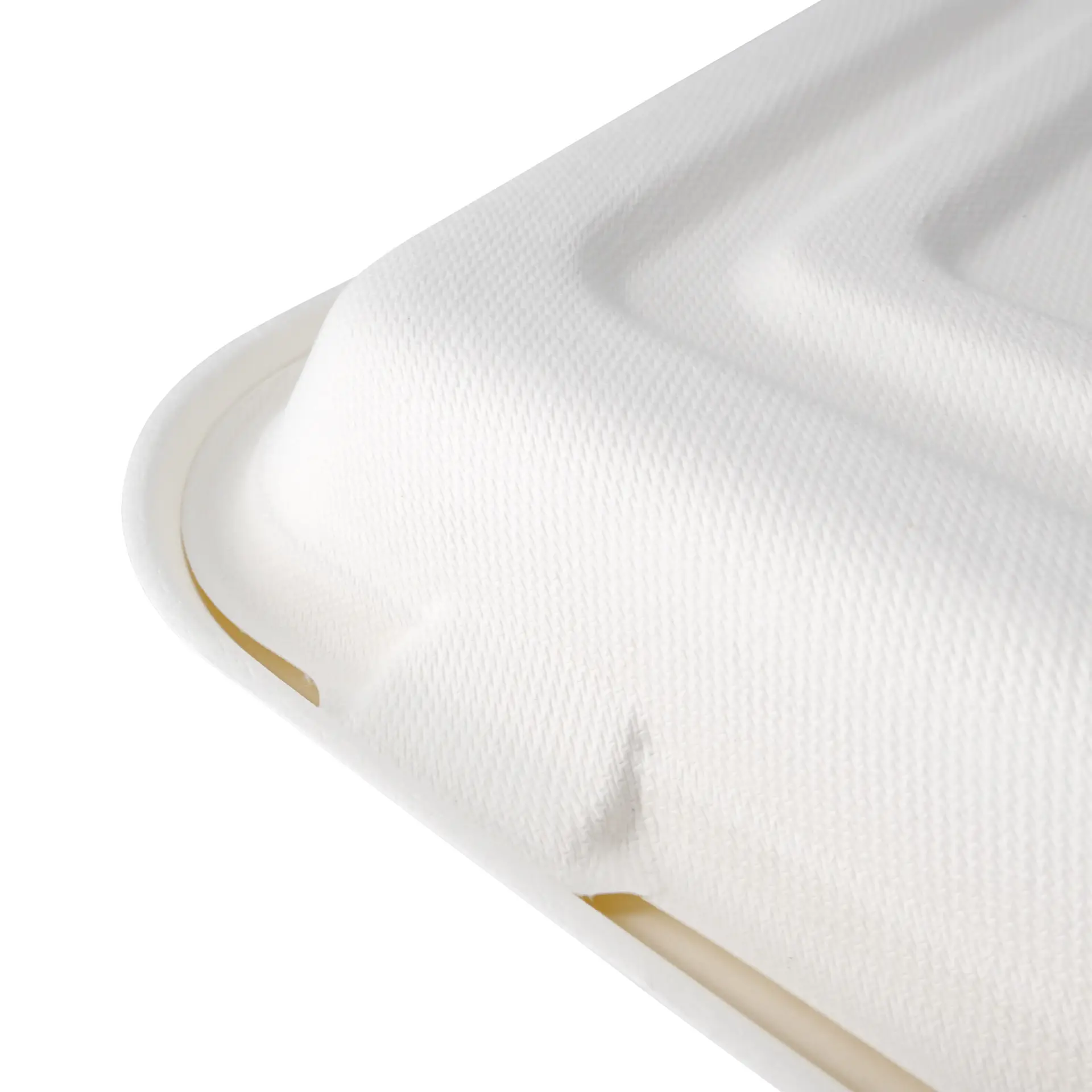 Boîte repas en bagasse, 23,5 x 23,5 x 8 cm, 3 compartiments, couvercle à charnière, rectangulaire