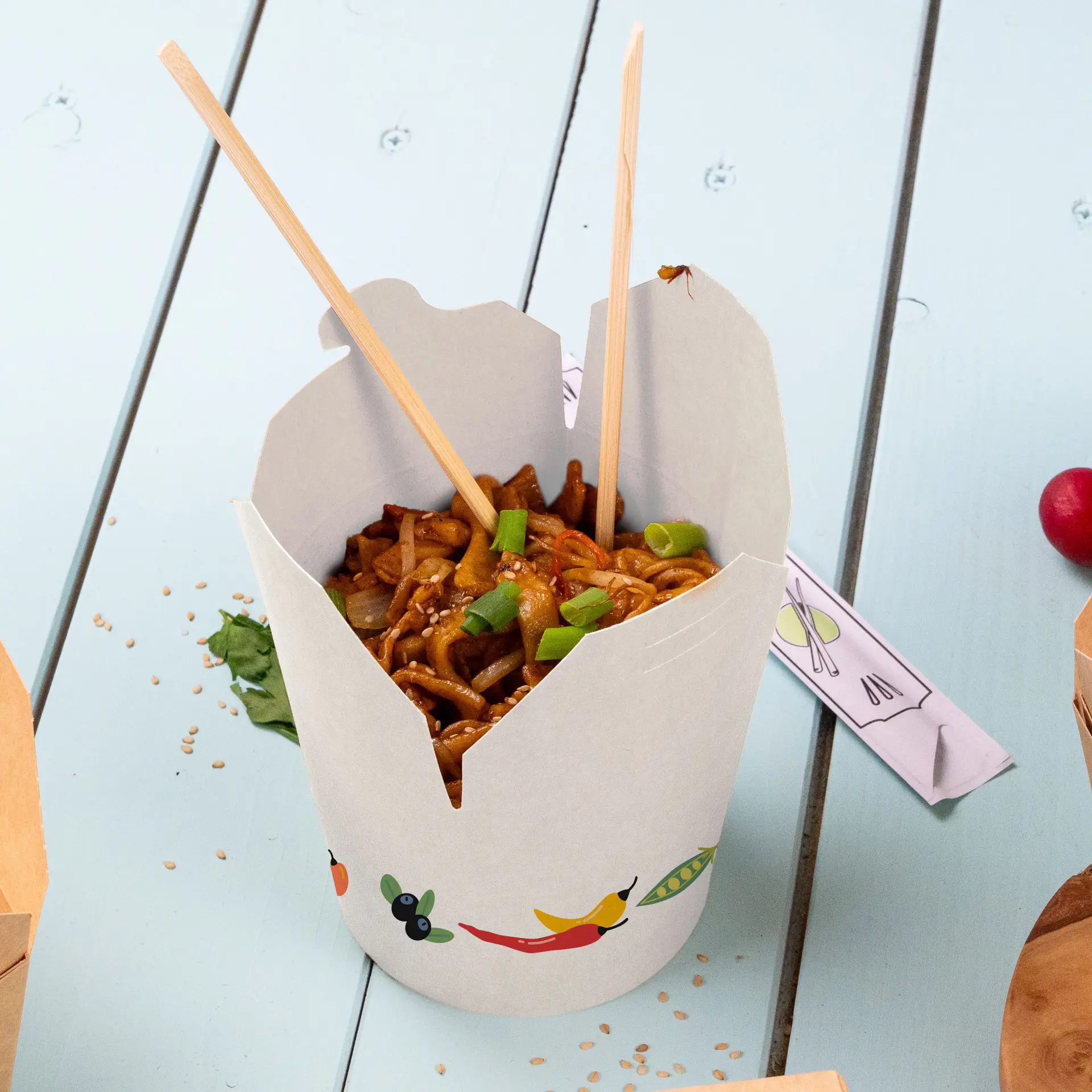 Boîtes à pâtes personnalisées, 650 ml, blanc, revêtement PLA