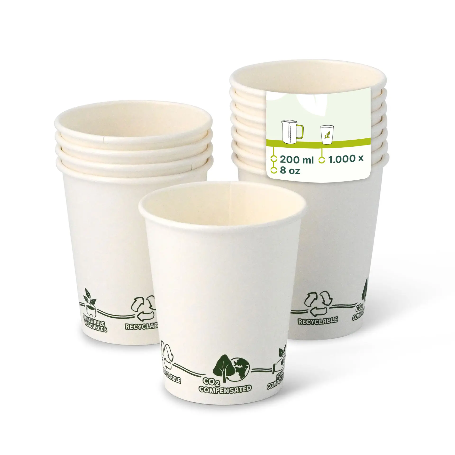 Gobelet en carton blanc, logos EcoUp©, 20 cl / 8 oz, Ø 80 mm