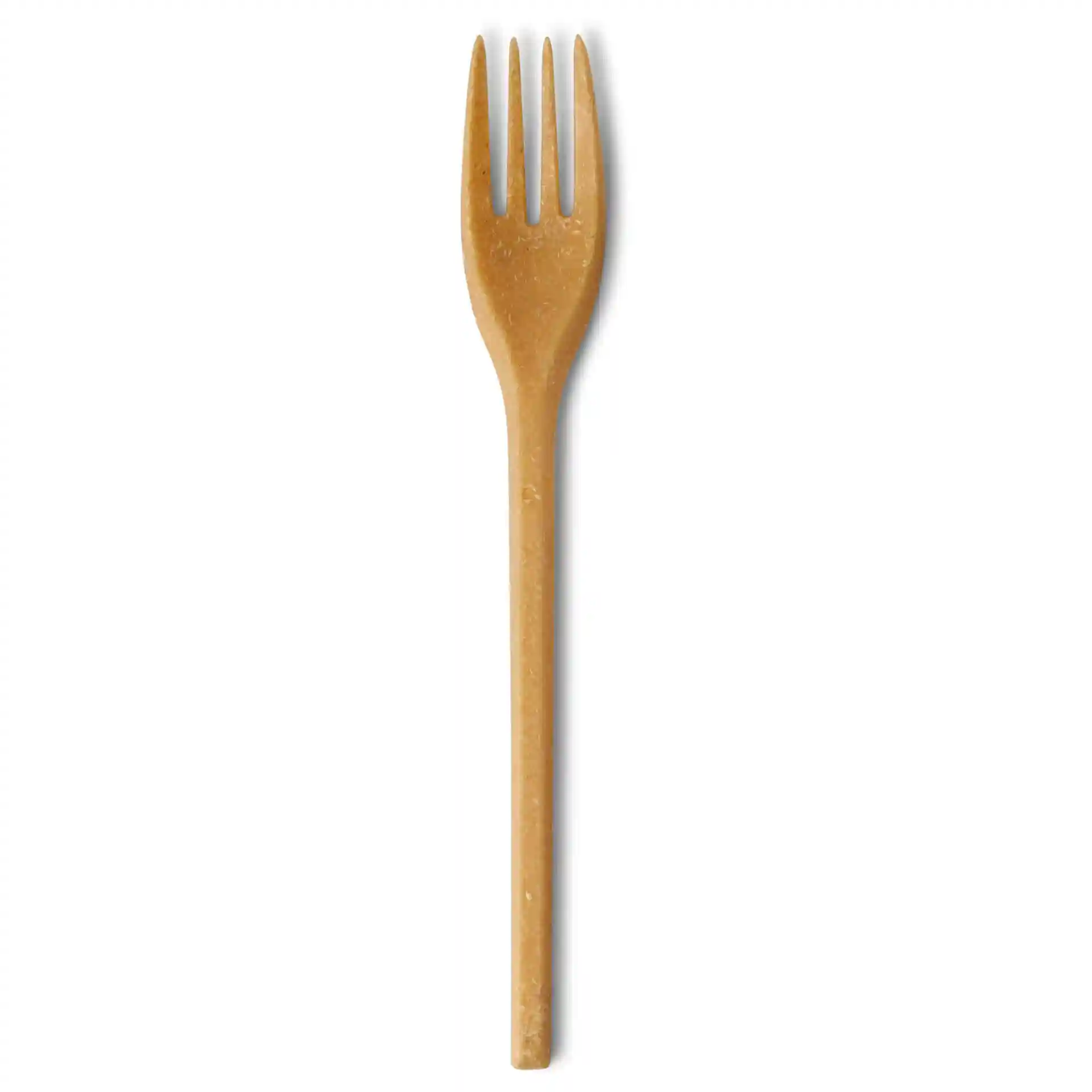 Fourchette réutilisable marron en composé bio, mesurant 18 cm de long.