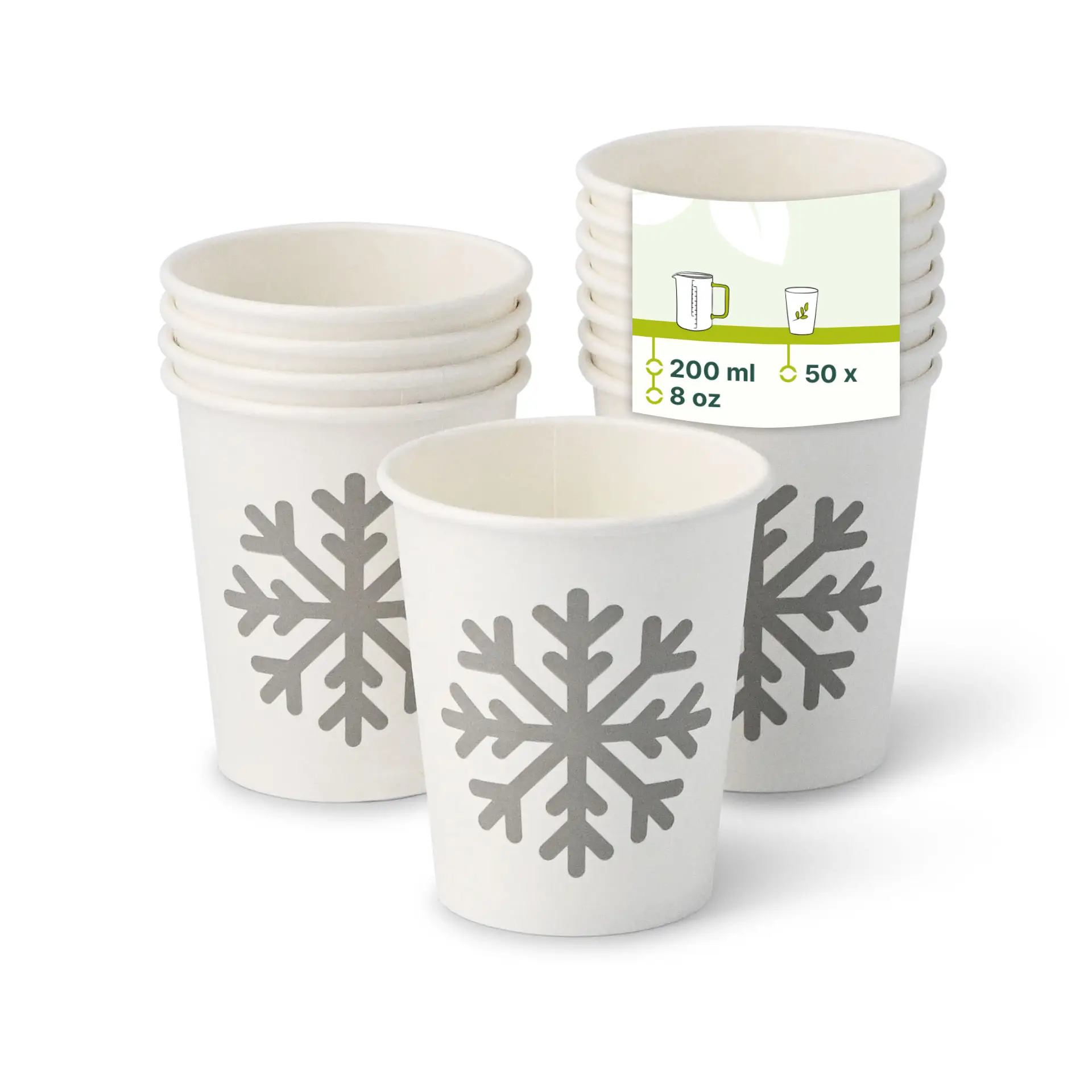 Gobelet en carton hiver "Flocon de neige" blanc 200 ml / 8 oz, Ø 80 mm Gobelet en carton hiver "Flocon de neige" blanc 200 ml / 8 oz, Ø 80 mm
