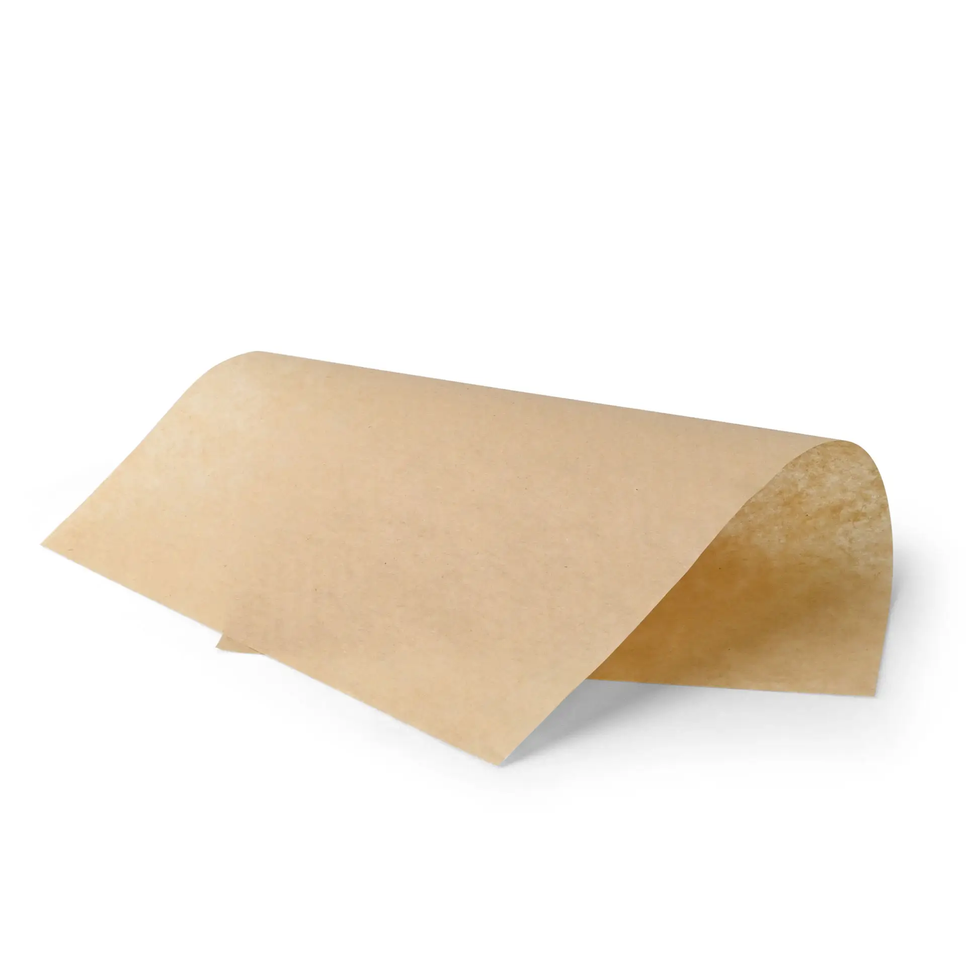 Papier de wrapping brun anti-graisse, 18 x 25 cm, plié sur un bord, adapté aux aliments chauds et froids.