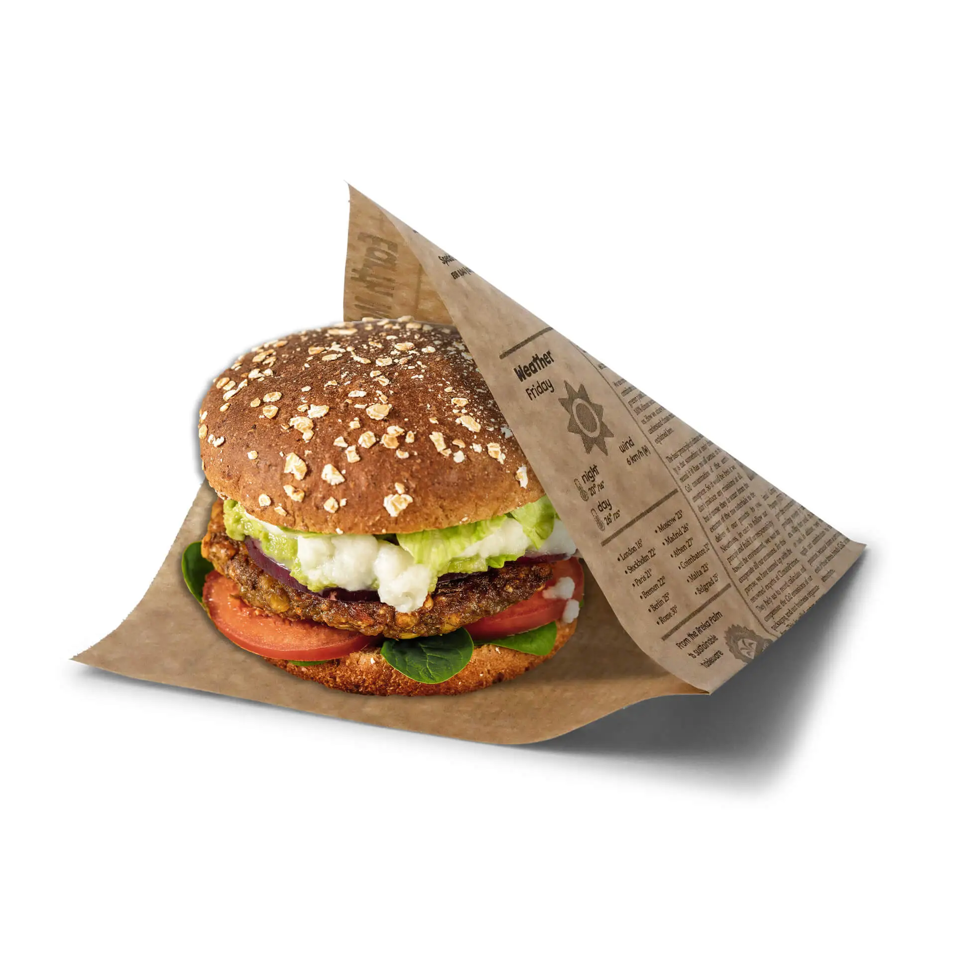 Sachet burger en papier brun, impression journal, 16 x 16 cm dfc00521-burgertaschen-aus-papier-16-x-16-cm-zeitungsoptik-braun-4