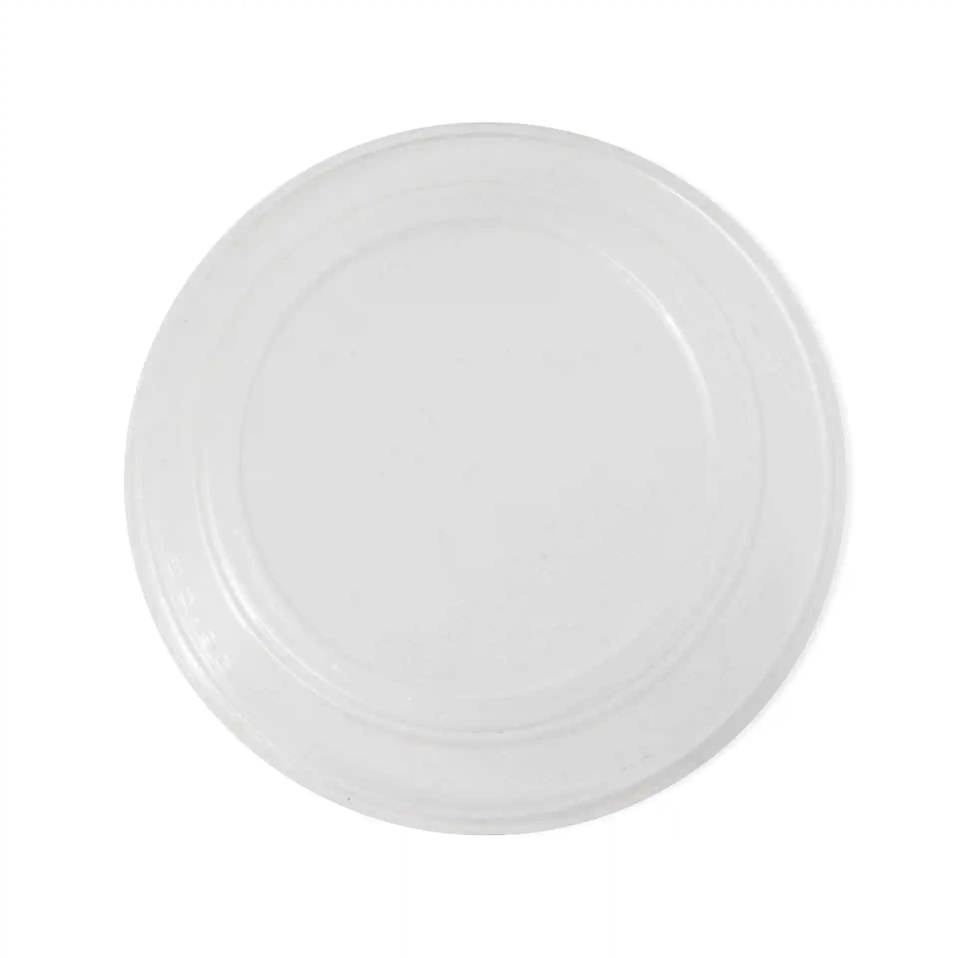 Couvercle en PLA transparent d'un diamètre de 96 mm et d'une hauteur de 28 mm, vu de dessus.