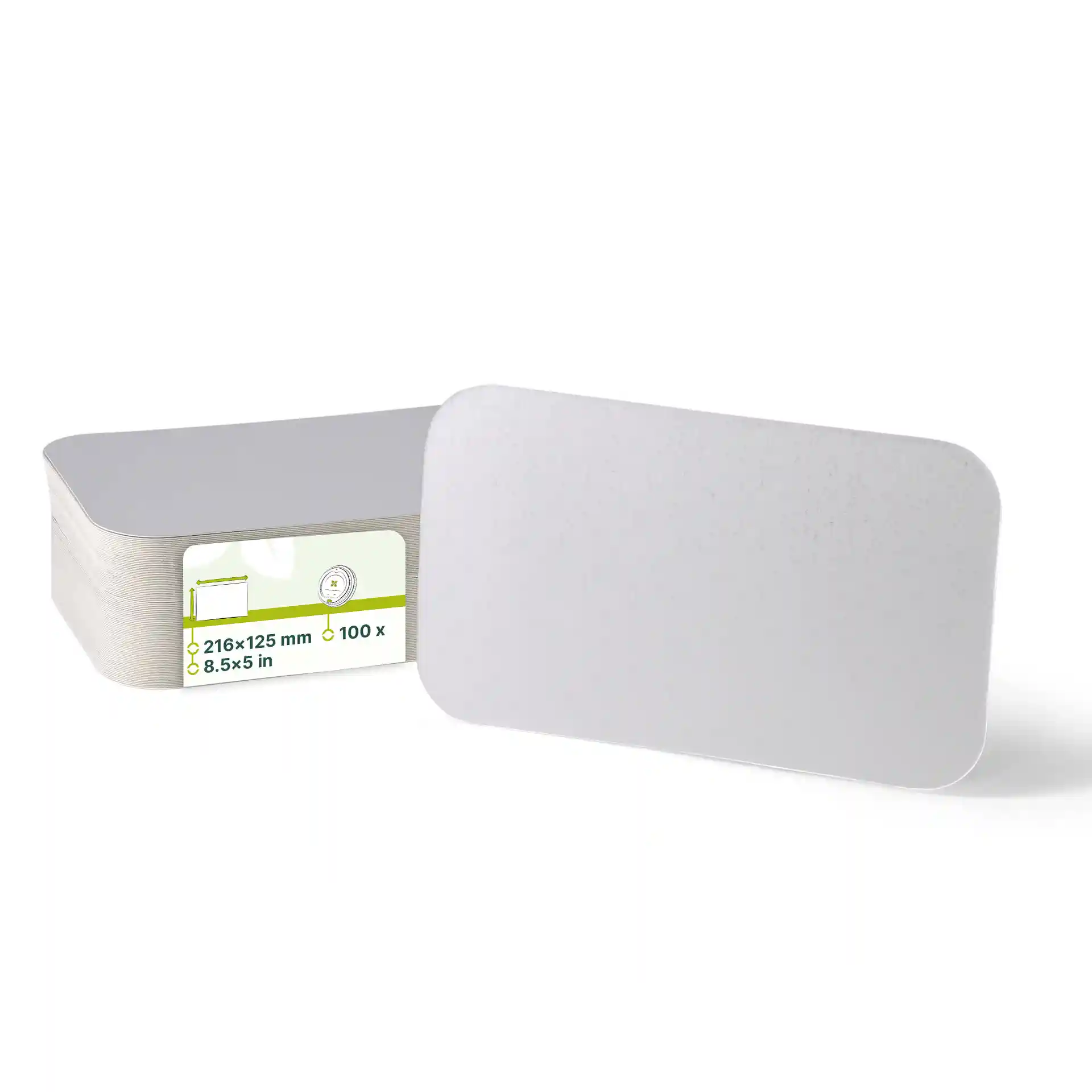 Couvercle en carton aluminium rectangulaire pour un conteneur de 650 ml, mesurant 216 mm sur 125 mm.