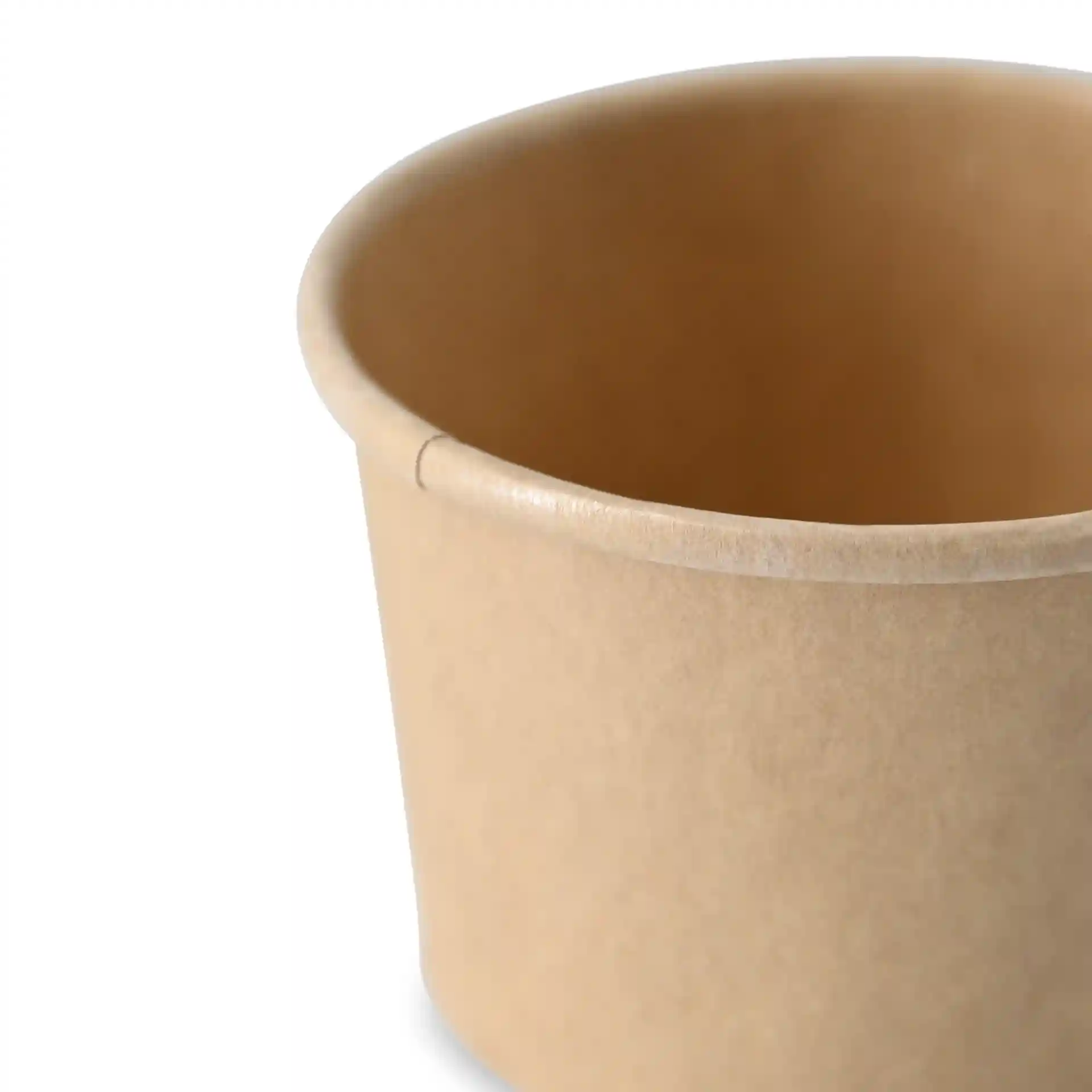 Conteneur rond en carton enduit marron, d'un diamètre de 62 mm et d'une hauteur de 40 mm.