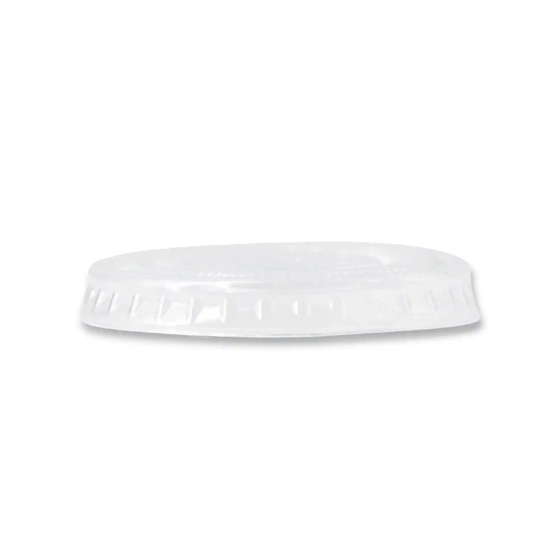 Couvercle rond transparent de 48 mm de diamètre, en matériau PLA, montré de côté.