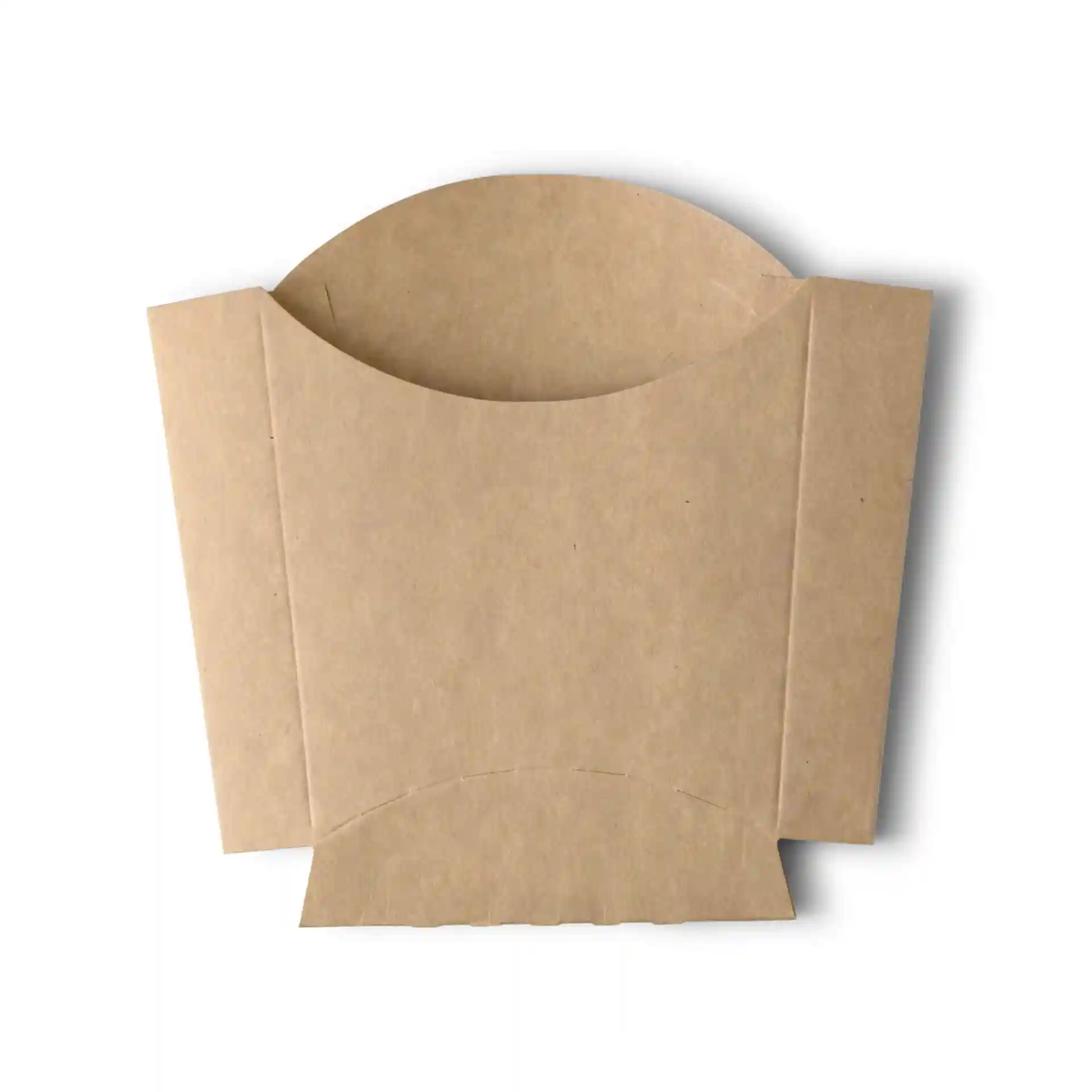 Cuillère en carton brun avec un sommet arrondi, mesurant 8,5 x 5 x 9,5 cm, conçue pour le service alimentaire.