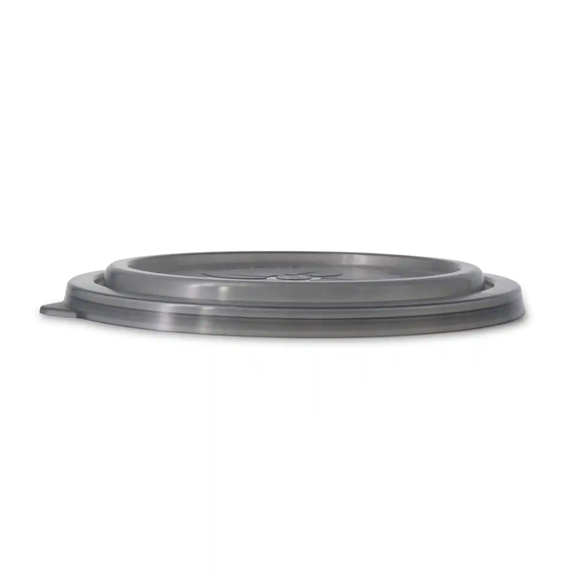 Couvercle rond gris réutilisable pour bol Merways, en polypropylène, d'un diamètre de 185 mm et d'une hauteur de 16 mm.
