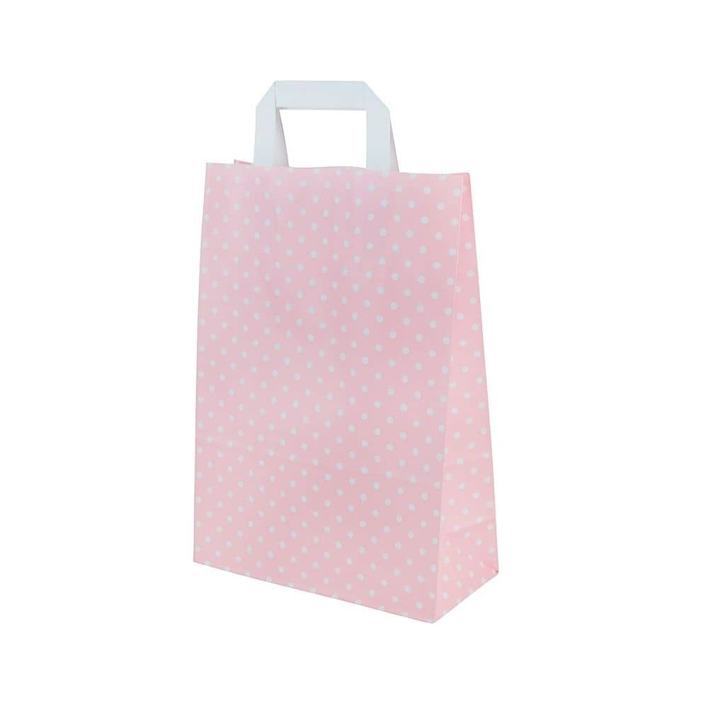 Kraftpapier-Tragetaschen M, 22 x 10 x 31 cm, rosa weiß gepunktet