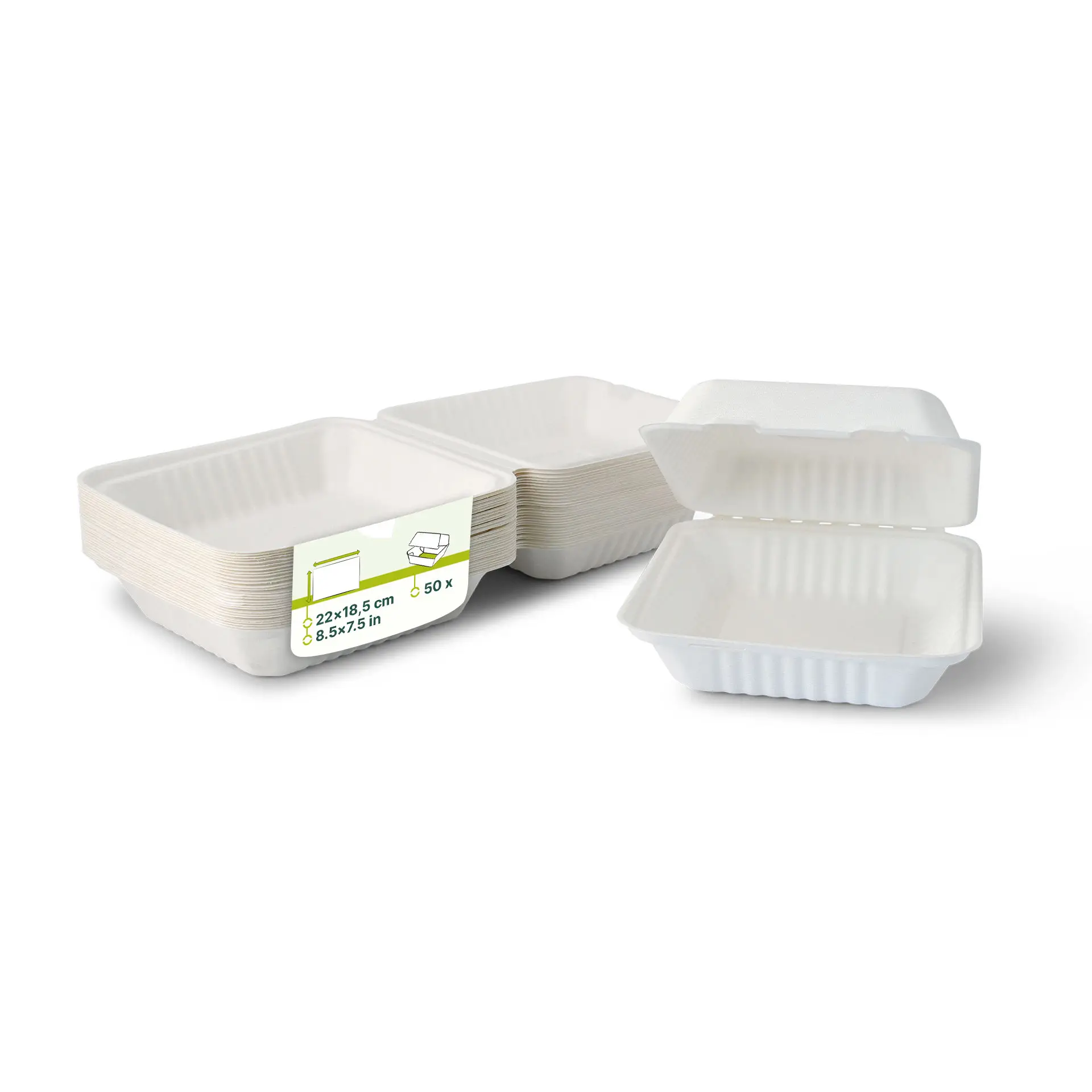 Barquette alimentaire en canne à sucre, 22 x 18,5 x 7 cm, rectangulaire