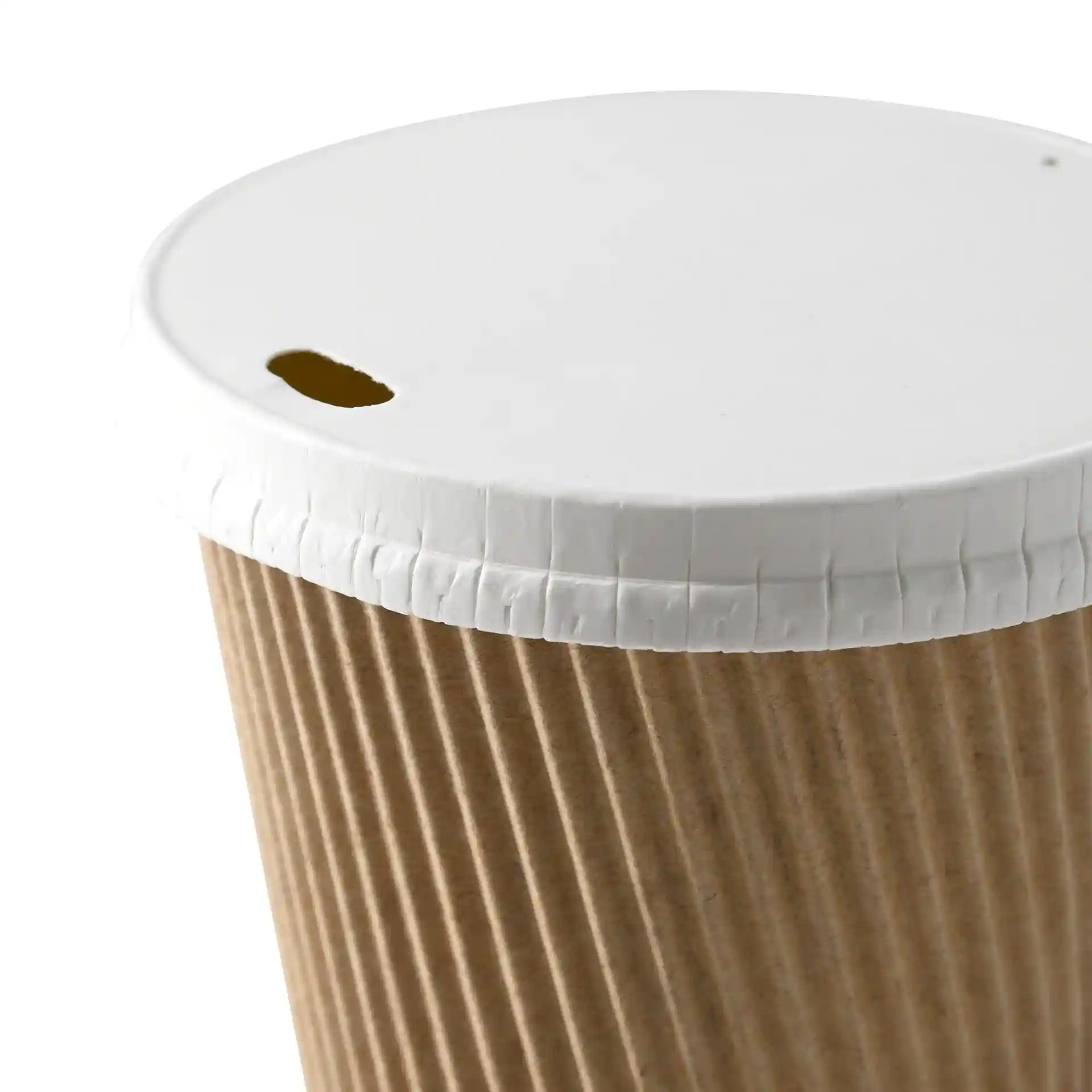 Couvercle en papier blanc avec ouverture pour boire, conçu pour des gobelets de 90 mm de diamètre.