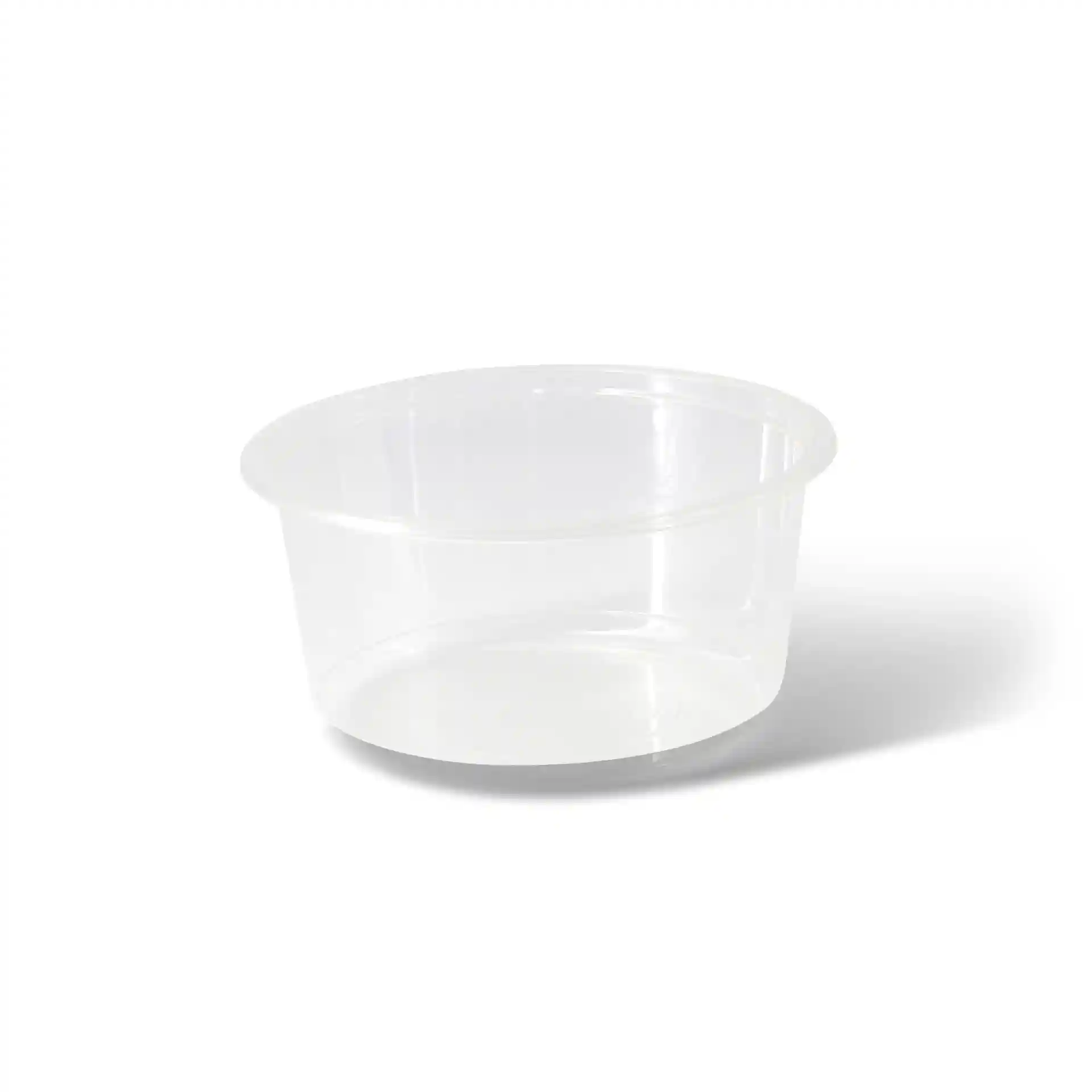 Conteneur rond transparent de 143 mm de diamètre et 69 mm de hauteur.