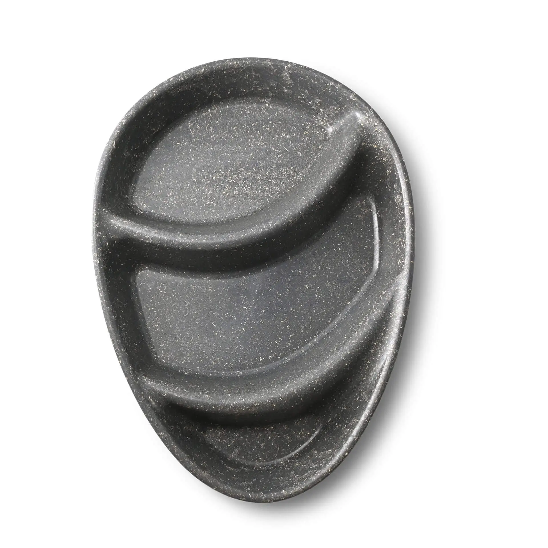 Assiette repas réutilisable « merways Plate » poivre / gris 27,5 x 20 x 3,5 cm, 3 compartiments, ovale dfc008381-mehrweg-menue-teller-merways-plate-275-x-20-x-35-cm-3-kammern-tropfenfoermig-pfeffer-grau-2