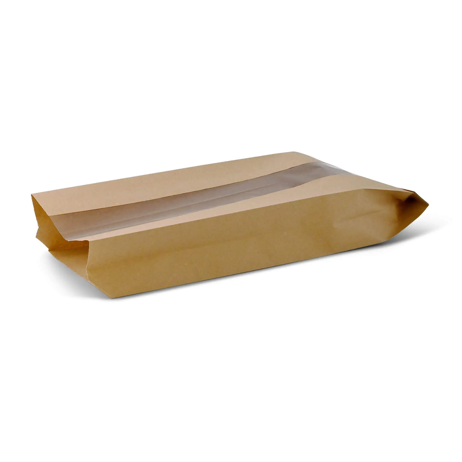 Płaska torba papierowa z okienkiem M, 14 x 7 x 41 cm, brązowa