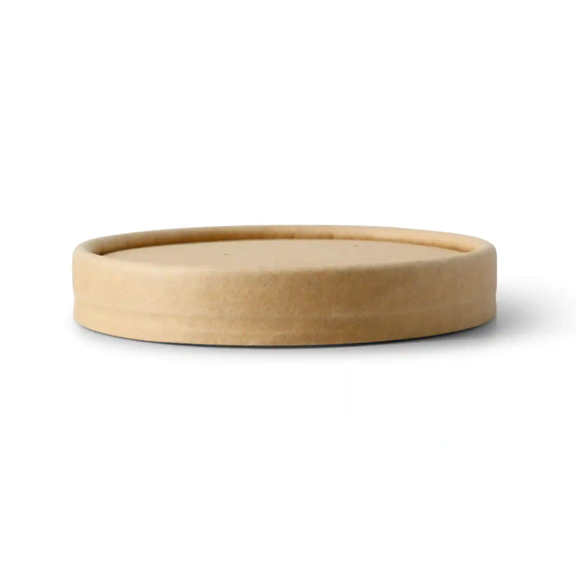 Couvercle rond en carton brun d'une hauteur de 15 mm et d'un diamètre de 90 mm.